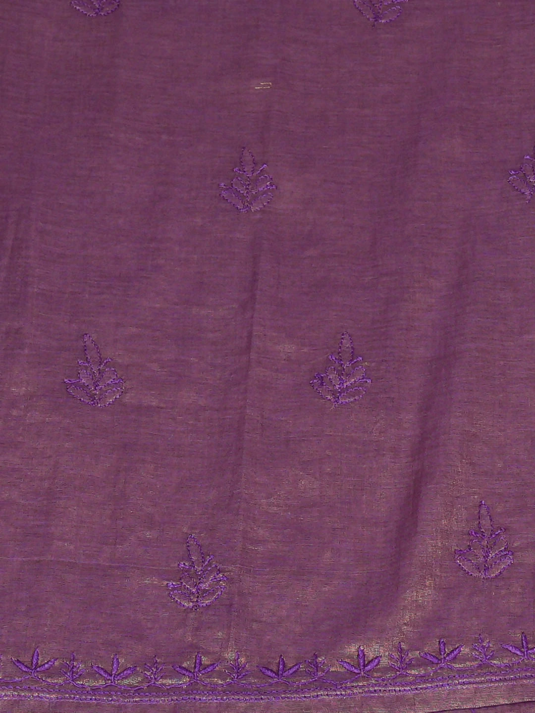 Ada Hand Embroidered Purple Tissue Lucknowi Chikankari Semi-stitched A Line Kurta Dupatta Set 01A912346