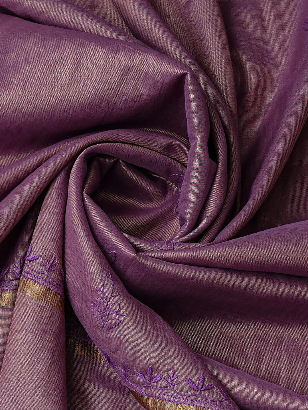 Ada Hand Embroidered Purple Tissue Lucknowi Chikankari Semi-stitched A Line Kurta Dupatta Set 01A912346