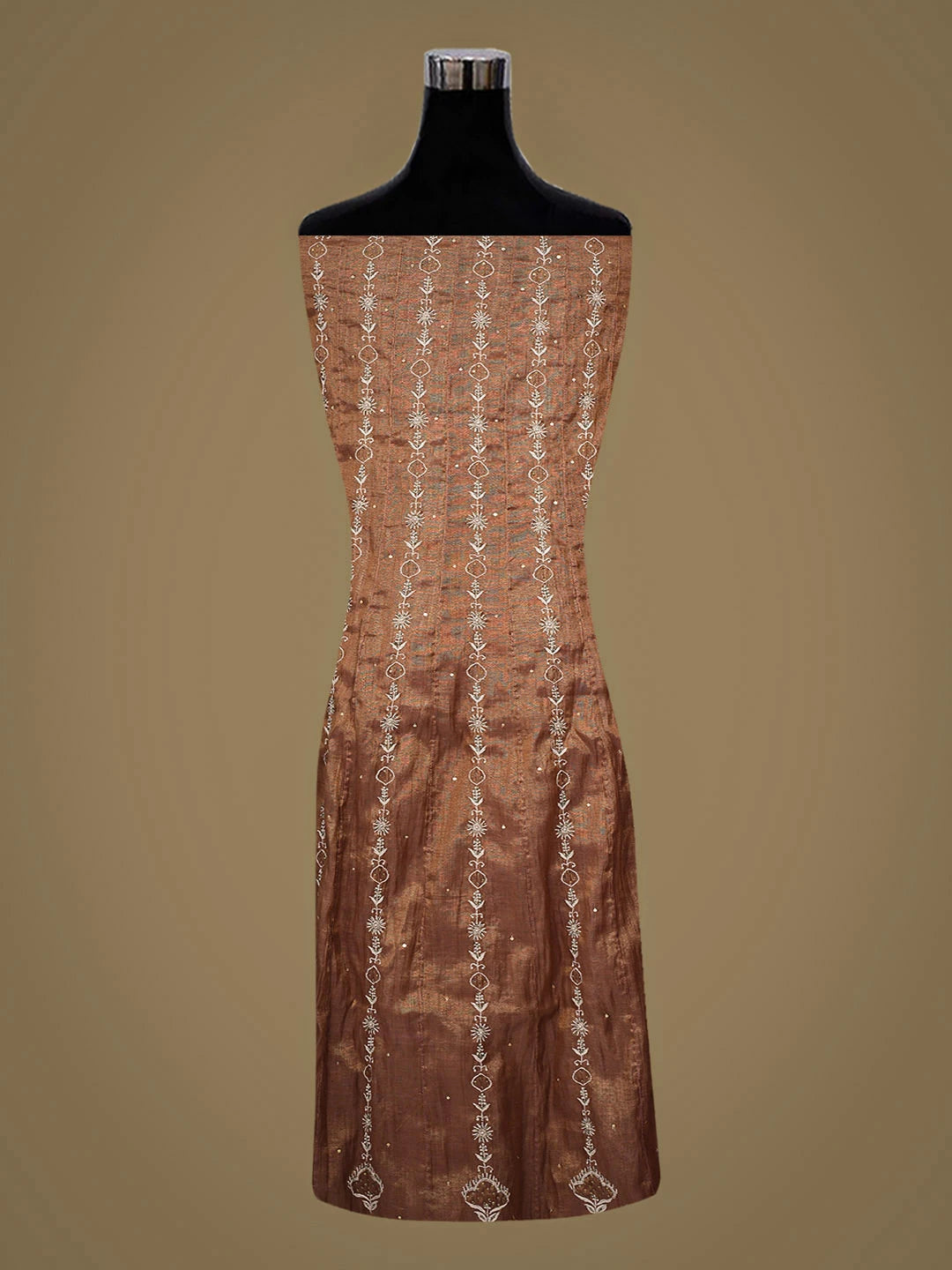 Ada Hand Embroidered Dusty Peach Tissue Lucknowi Chikankari Semi-stitched Anarkali Kurta Dupatta Set with Cutdana Work 01A793546