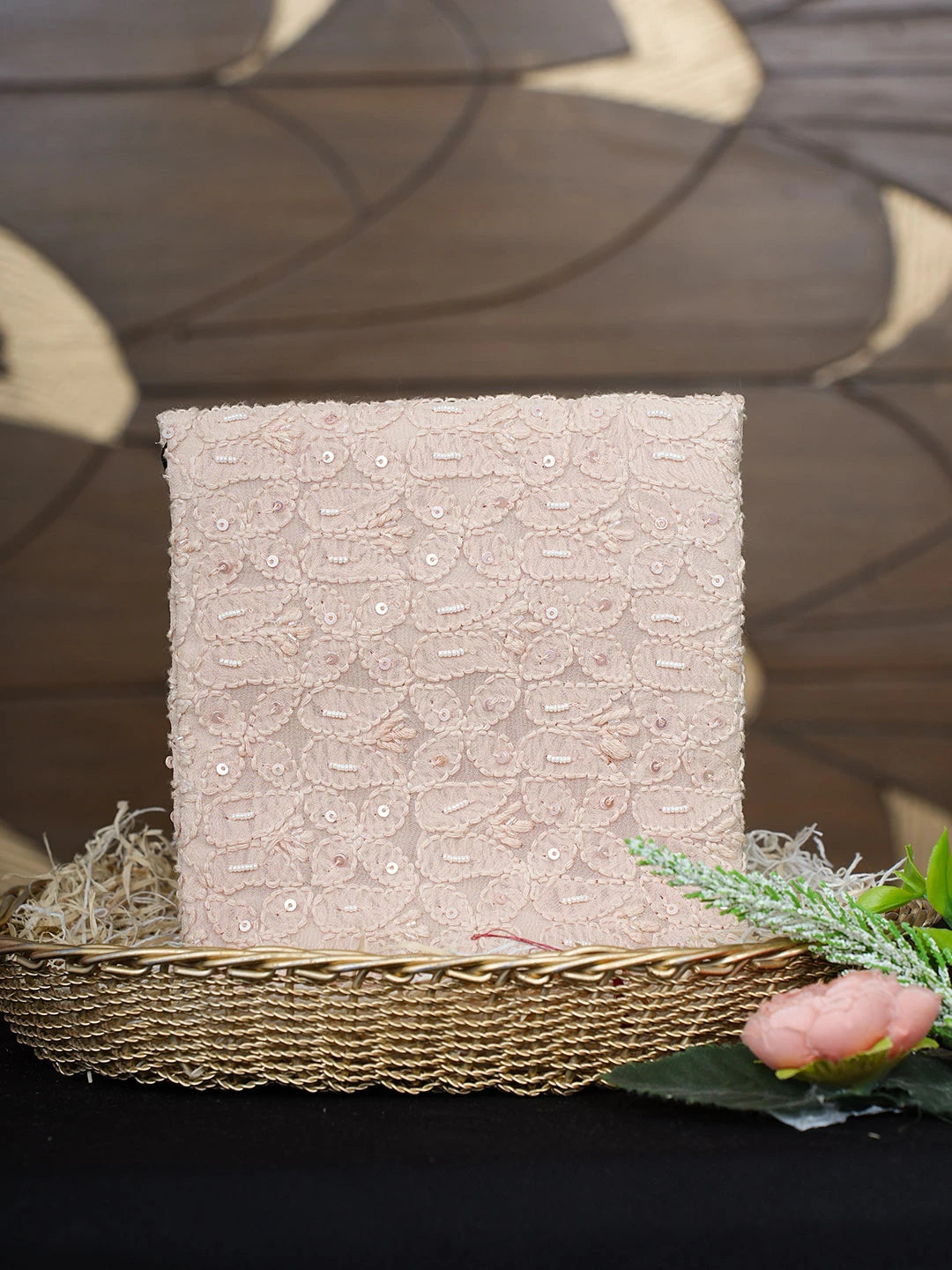 Ada Hand Embroidered Light Peach Viscose Georgette Lucknowi Chikankari Pouch with Cutdana Work 01A916353