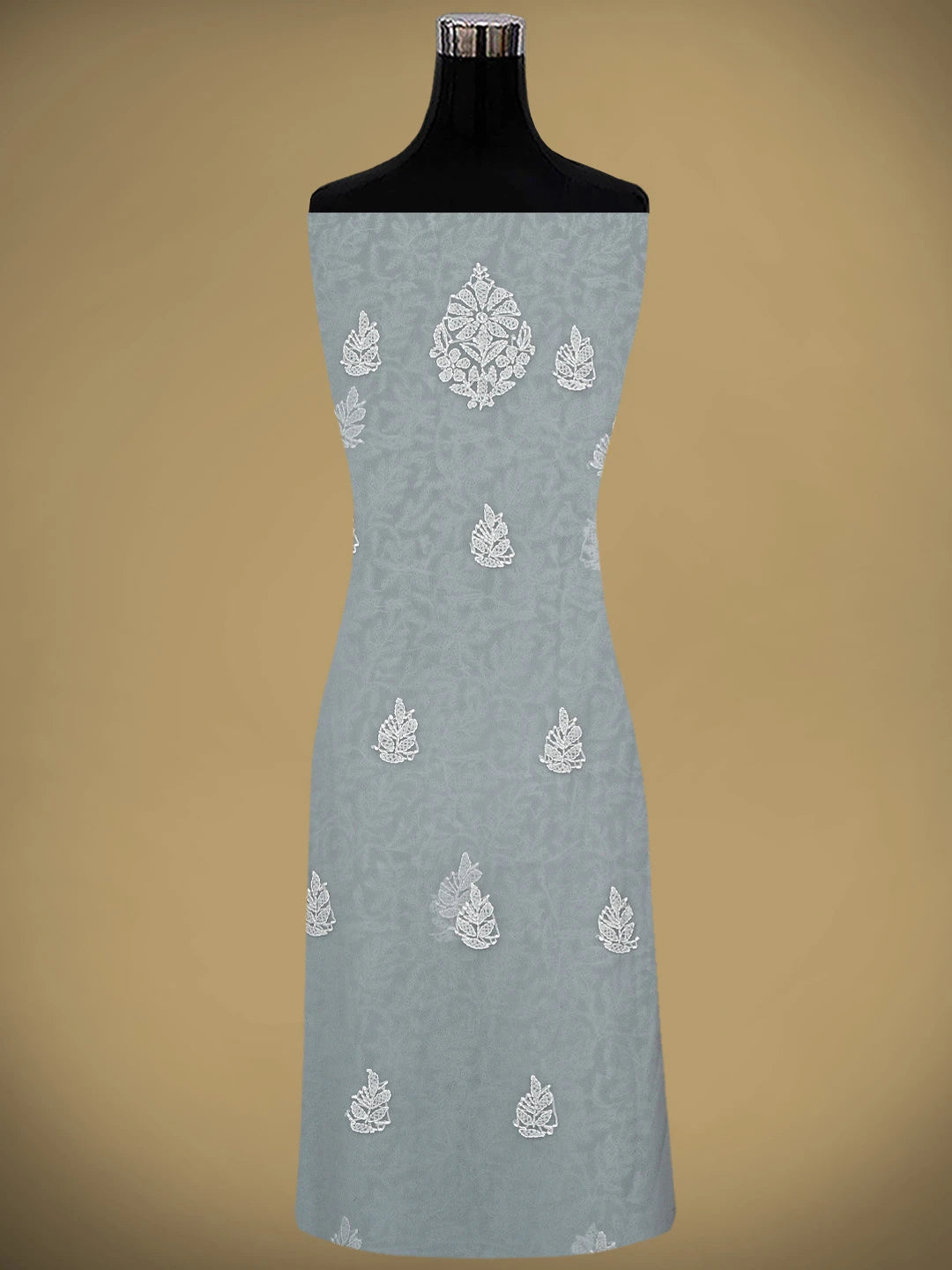 Ada Hand Embroidered Grey Georgette Lucknowi Chikankari Unstitched Suit Piece 01A905914