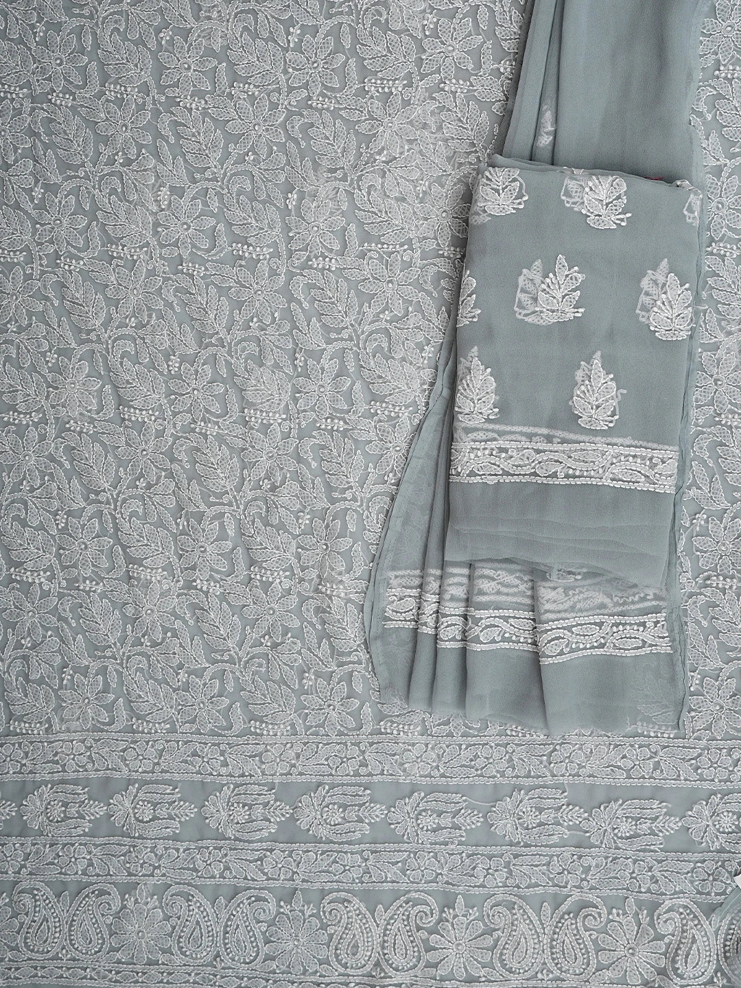 Ada Hand Embroidered Grey Georgette Lucknowi Chikankari Unstitched Suit Piece 01A905914