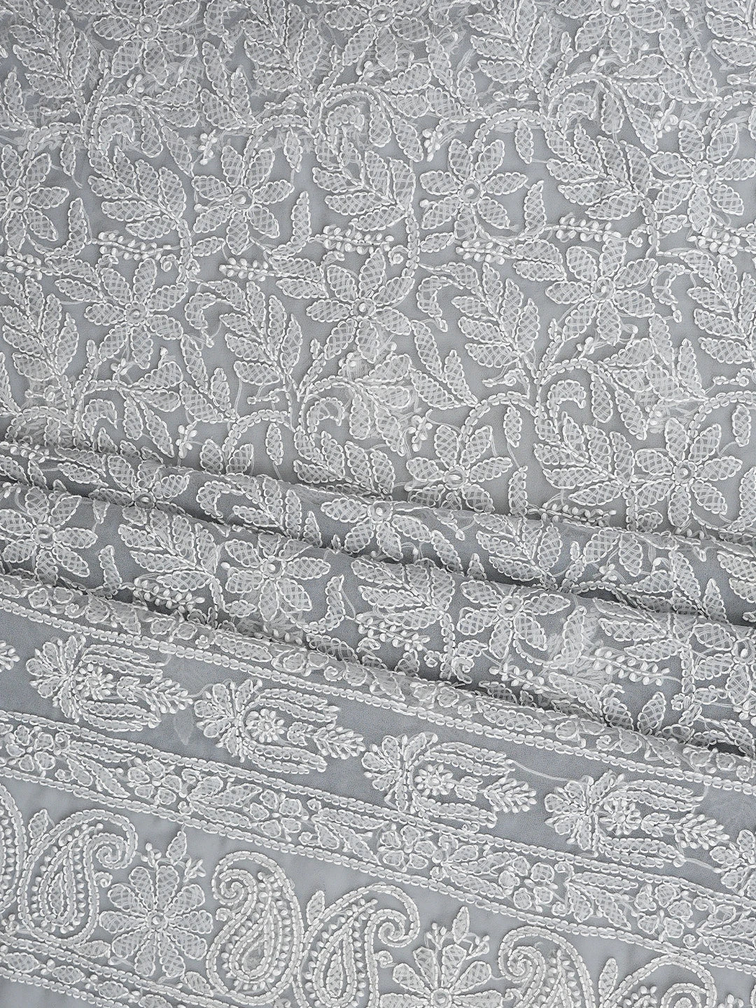 Ada Hand Embroidered Grey Georgette Lucknowi Chikankari Unstitched Suit Piece 01A905914