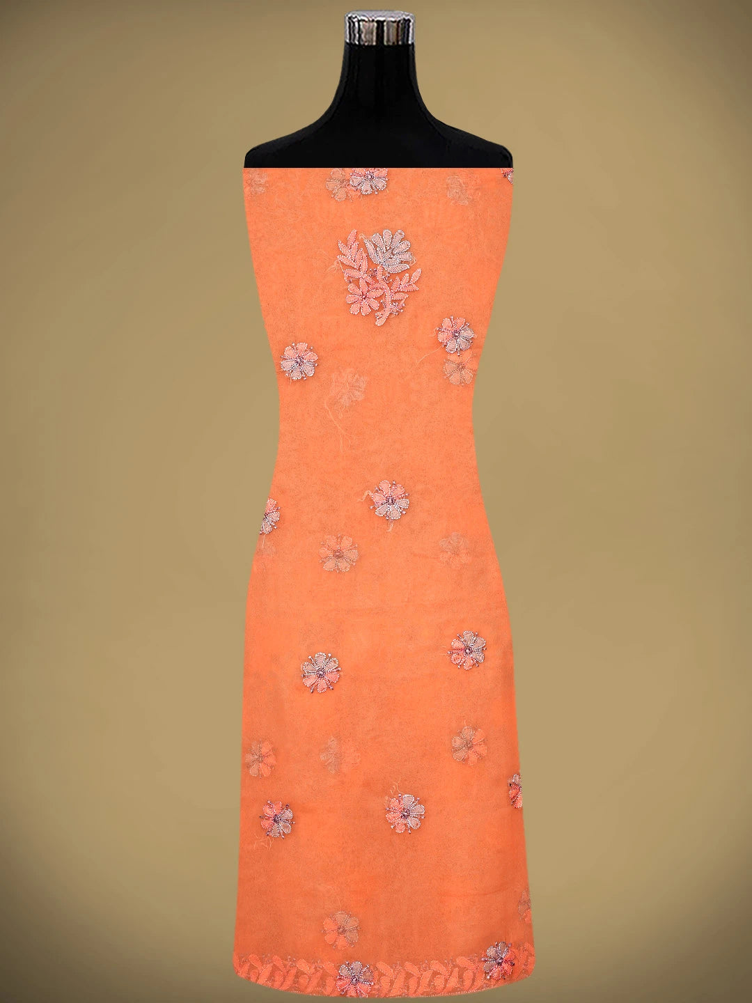 Ada Hand Embroidered Light Salmon Peach Georgette Lucknowi Chikankari Unstitched Suit Piece 01A952892