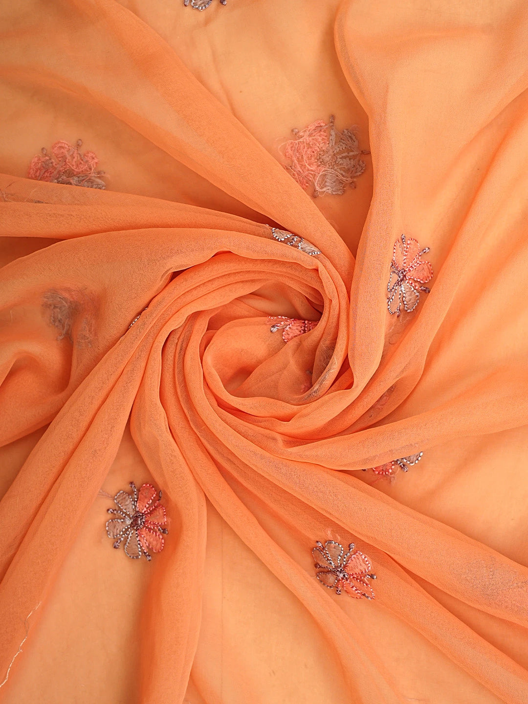 Ada Hand Embroidered Light Salmon Peach Georgette Lucknowi Chikankari Unstitched Suit Piece 01A952892