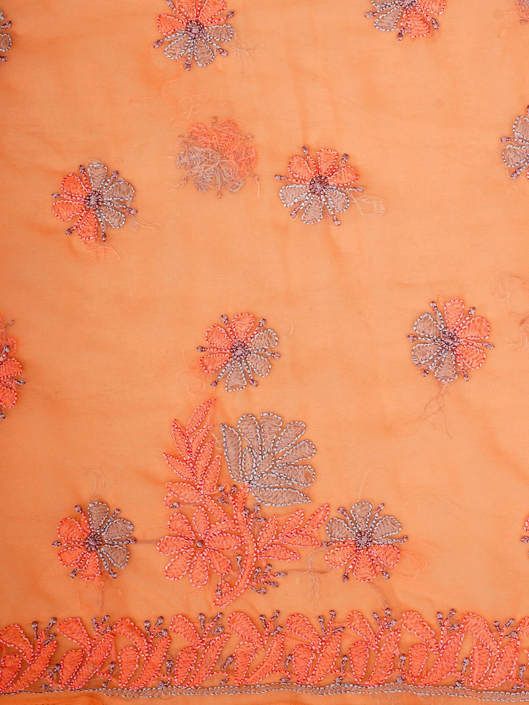 Ada Hand Embroidered Light Salmon Peach Georgette Lucknowi Chikankari Unstitched Suit Piece 01A952892