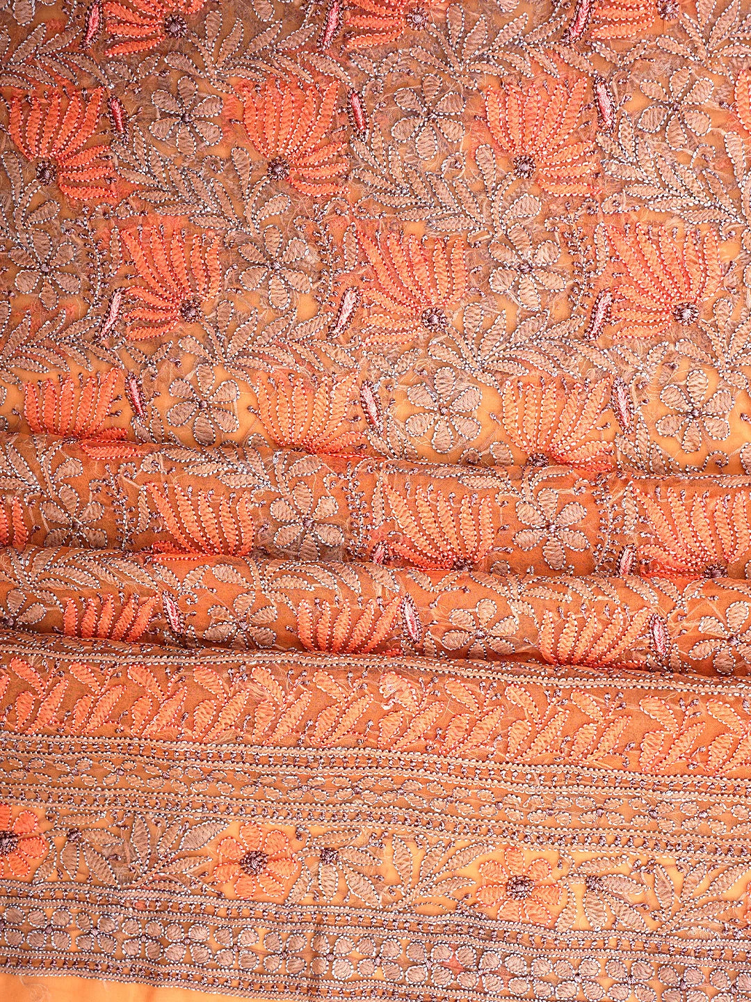 Ada Hand Embroidered Light Salmon Peach Georgette Lucknowi Chikankari Unstitched Suit Piece 01A952892