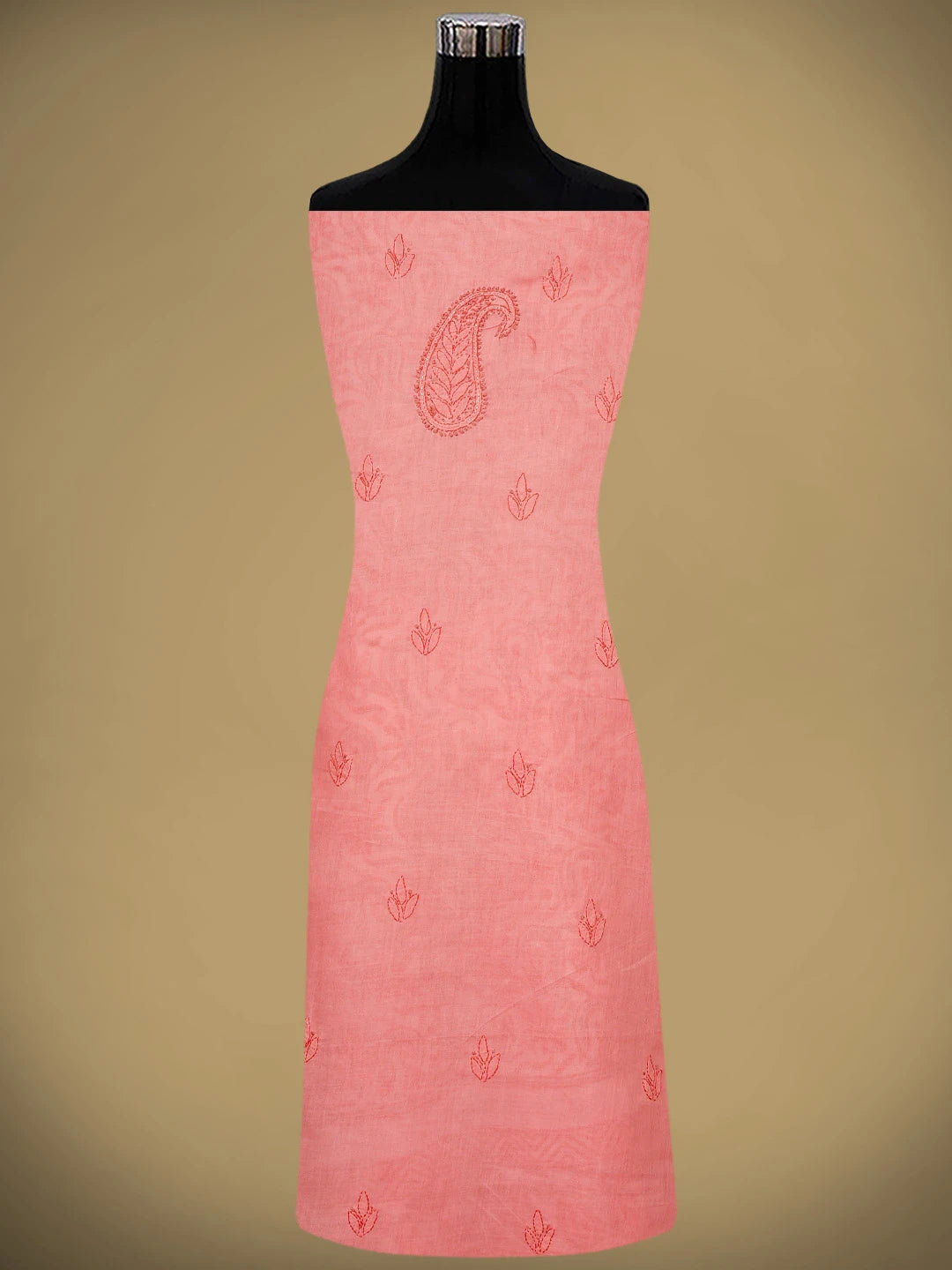Ada Hand Embroidered Carrot Pink Cotton Lucknowi Chikankari Unstitched Suit Piece With Zari Work 01A402582