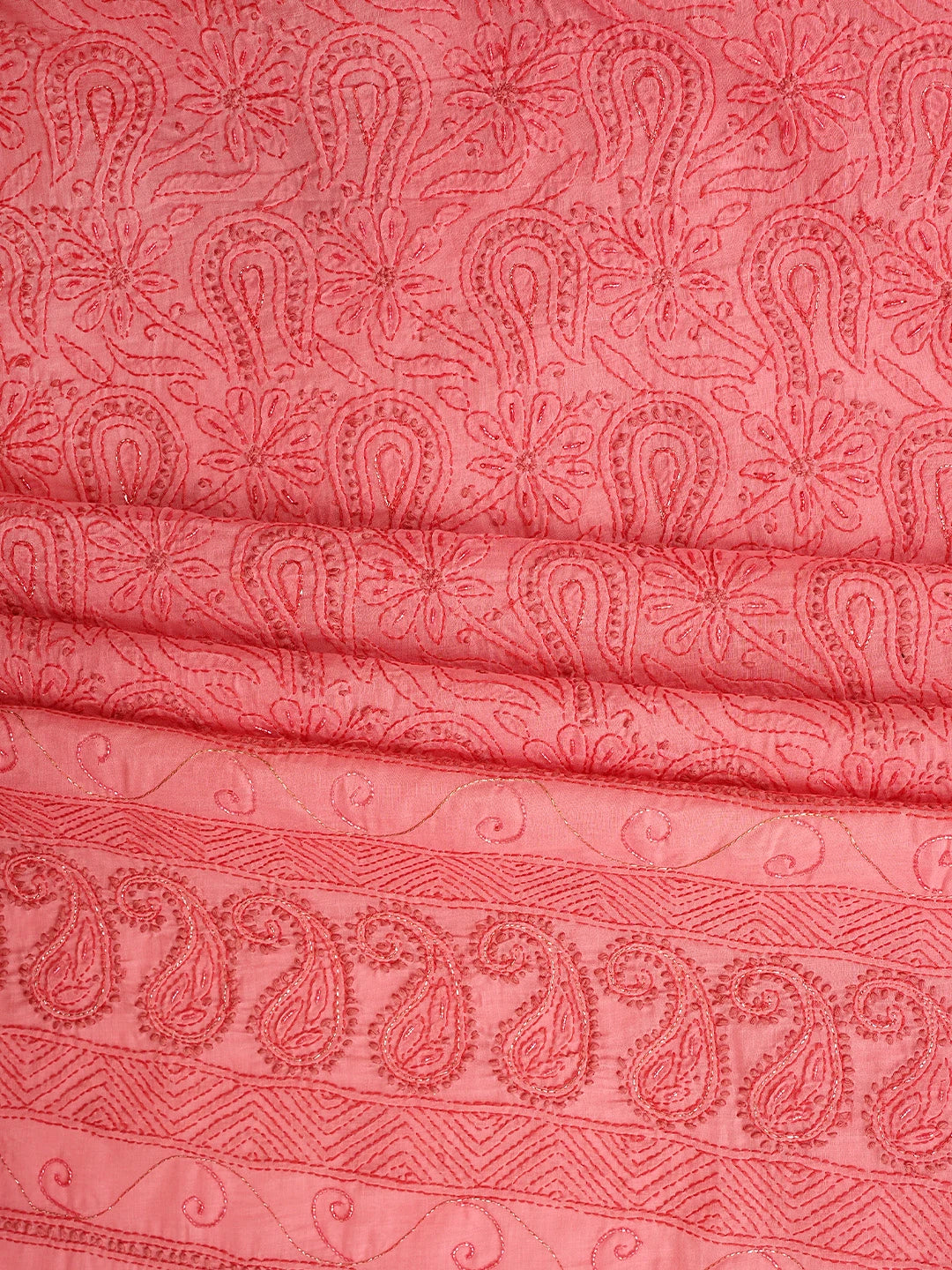Ada Hand Embroidered Carrot Pink Cotton Lucknowi Chikankari Unstitched Suit Piece With Zari Work 01A402582