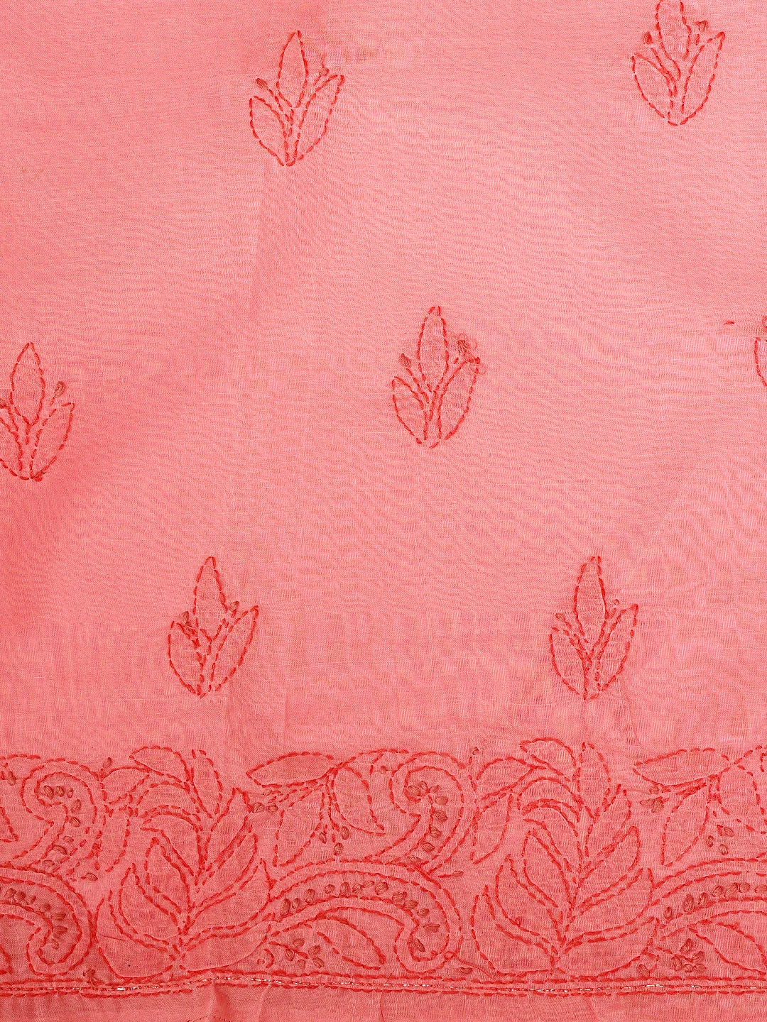 Ada Hand Embroidered Carrot Pink Cotton Lucknowi Chikankari Unstitched Suit Piece With Zari Work 01A402582