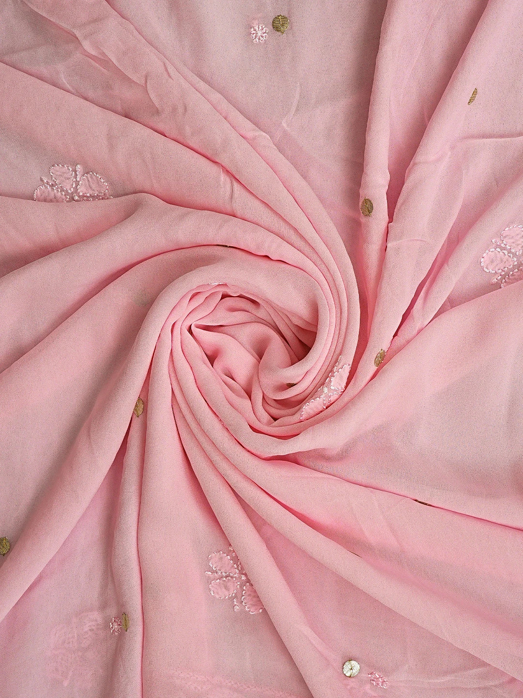 Ada Hand Embroidere Pink Viscose Georgette Lucknowi Chikankari Unstitched Kurta Dupatta Set With Gota Patti Work 01A933454