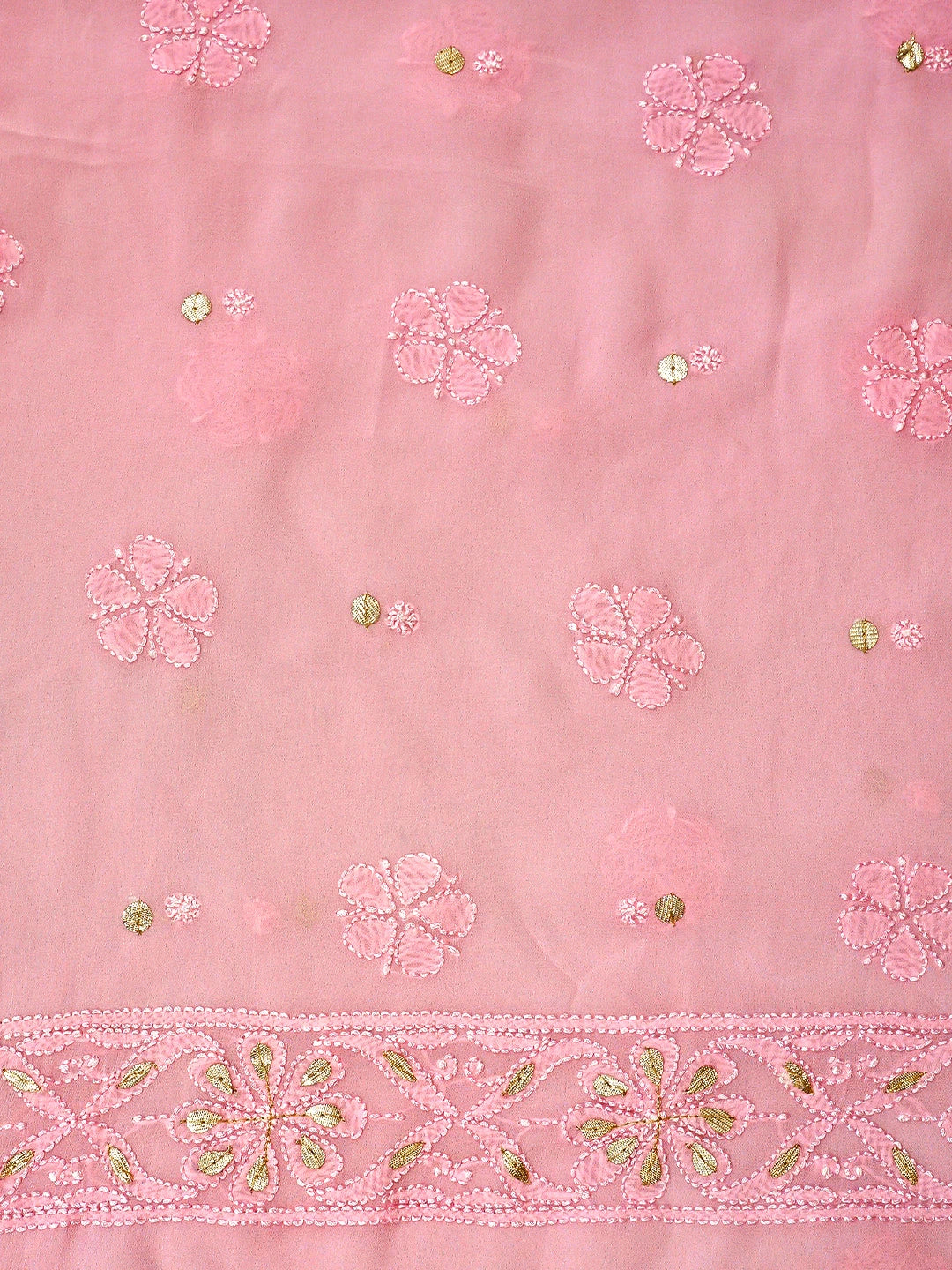 Ada Hand Embroidere Pink Viscose Georgette Lucknowi Chikankari Unstitched Kurta Dupatta Set With Gota Patti Work 01A933454