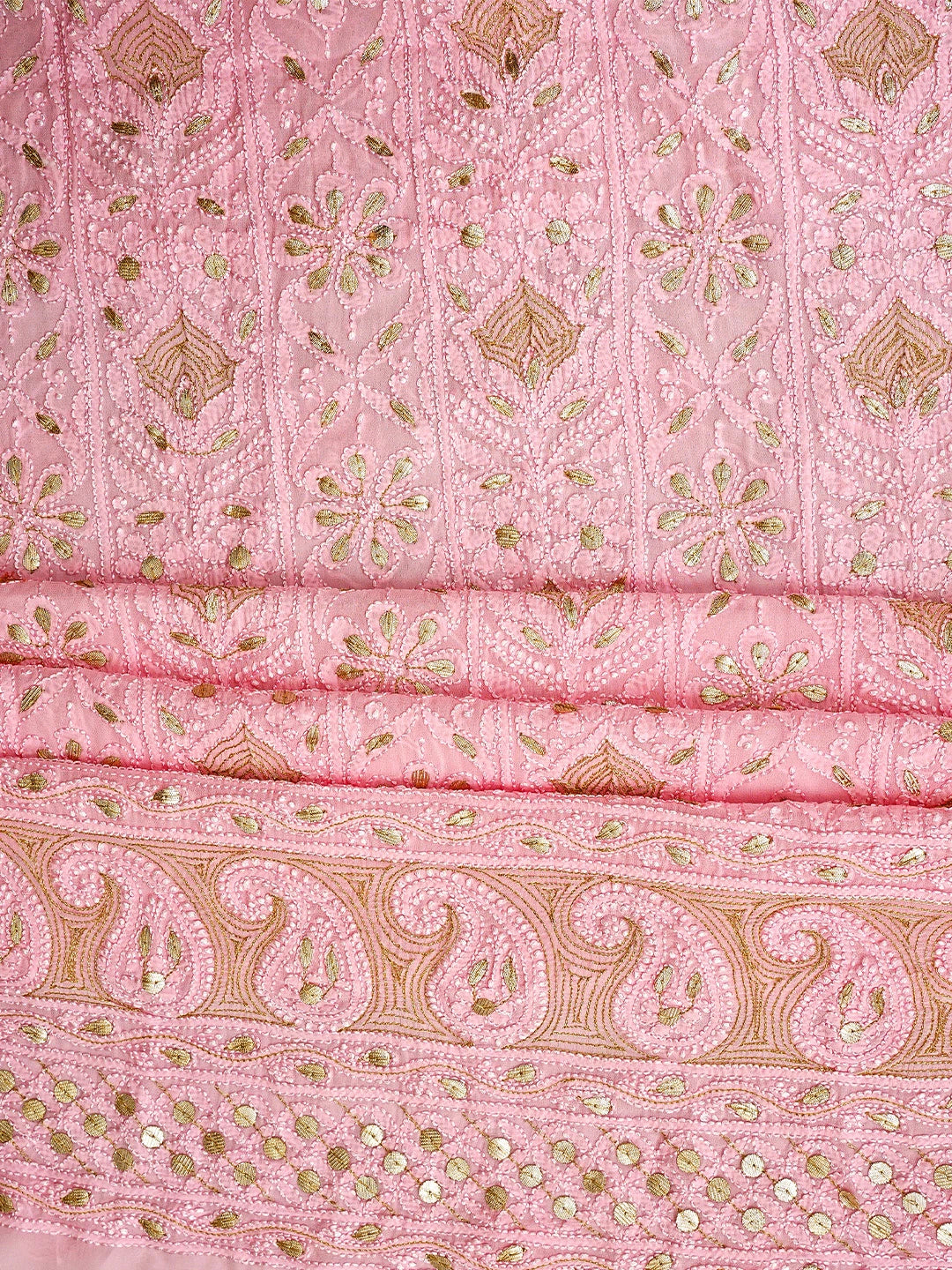 Ada Hand Embroidere Pink Viscose Georgette Lucknowi Chikankari Unstitched Kurta Dupatta Set With Gota Patti Work 01A933454