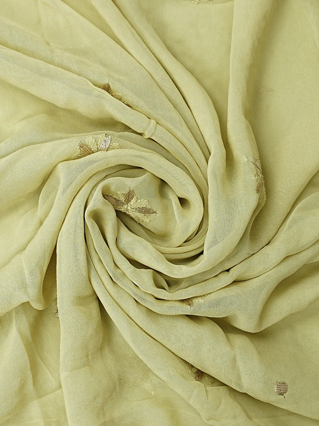 Ada Hand Embroidere Dry Sage Green Viscose Georgette Lucknowi Chikankari Unstitched Kurta Dupatta Set With Gota Patti Work 01A951222