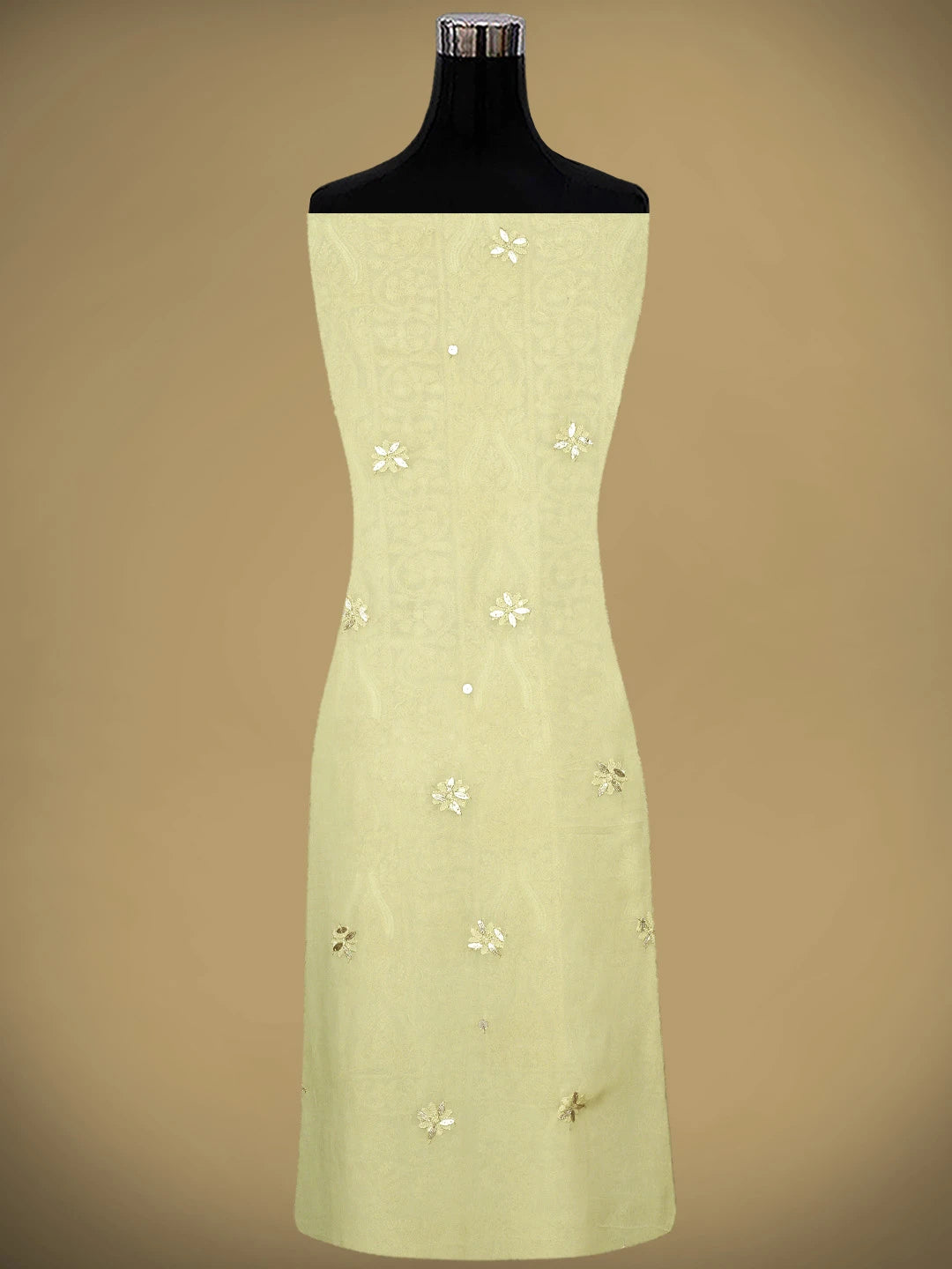 Ada Hand Embroidere Dry Sage Green Viscose Georgette Lucknowi Chikankari Unstitched Kurta Dupatta Set With Gota Patti Work 01A951222
