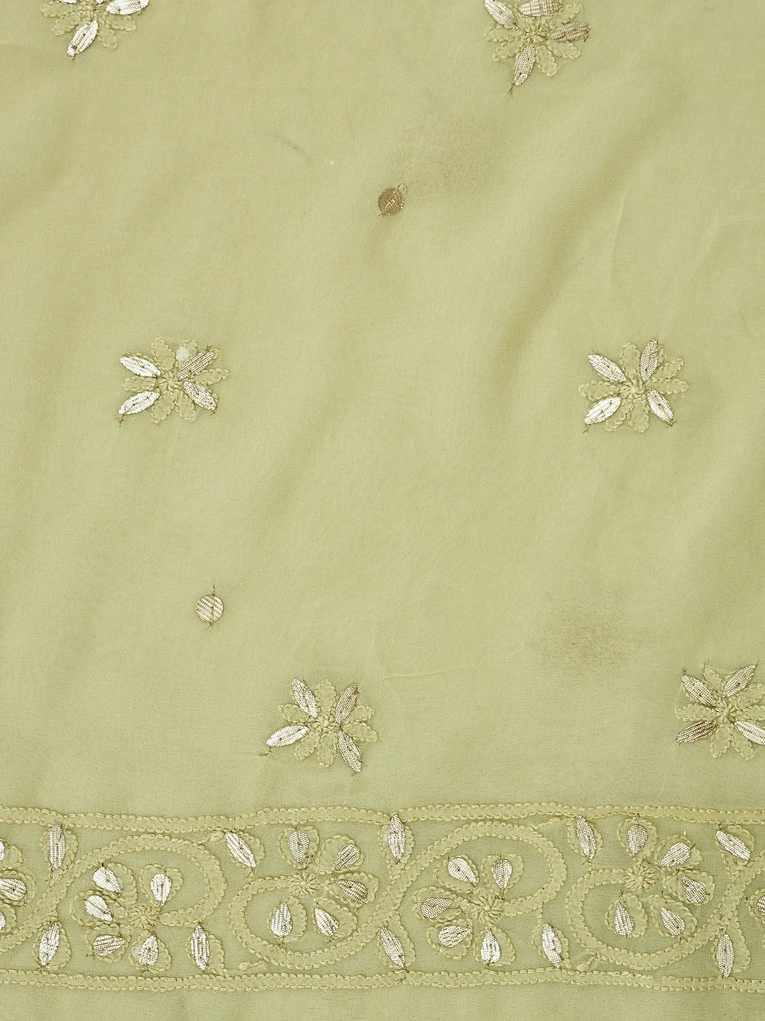 Ada Hand Embroidere Dry Sage Green Viscose Georgette Lucknowi Chikankari Unstitched Kurta Dupatta Set With Gota Patti Work 01A951222