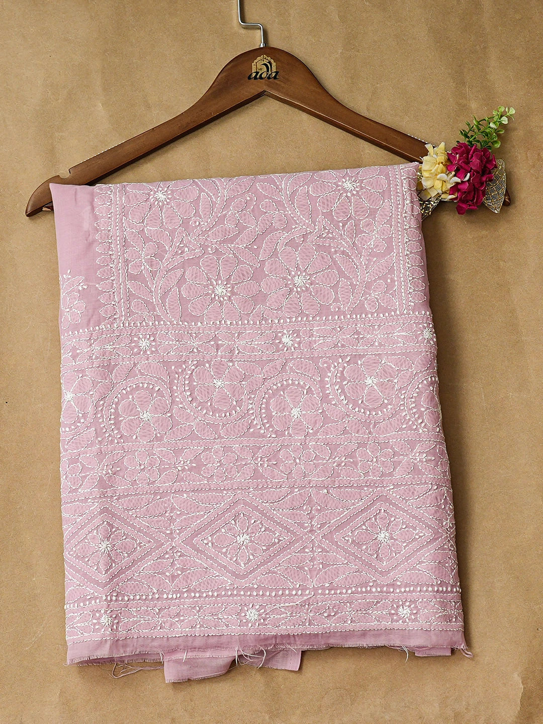 Ada Hand Embroidered Dusty Pink Cotton Lucknowi Chikankari Unstitched Kurta 01A946798