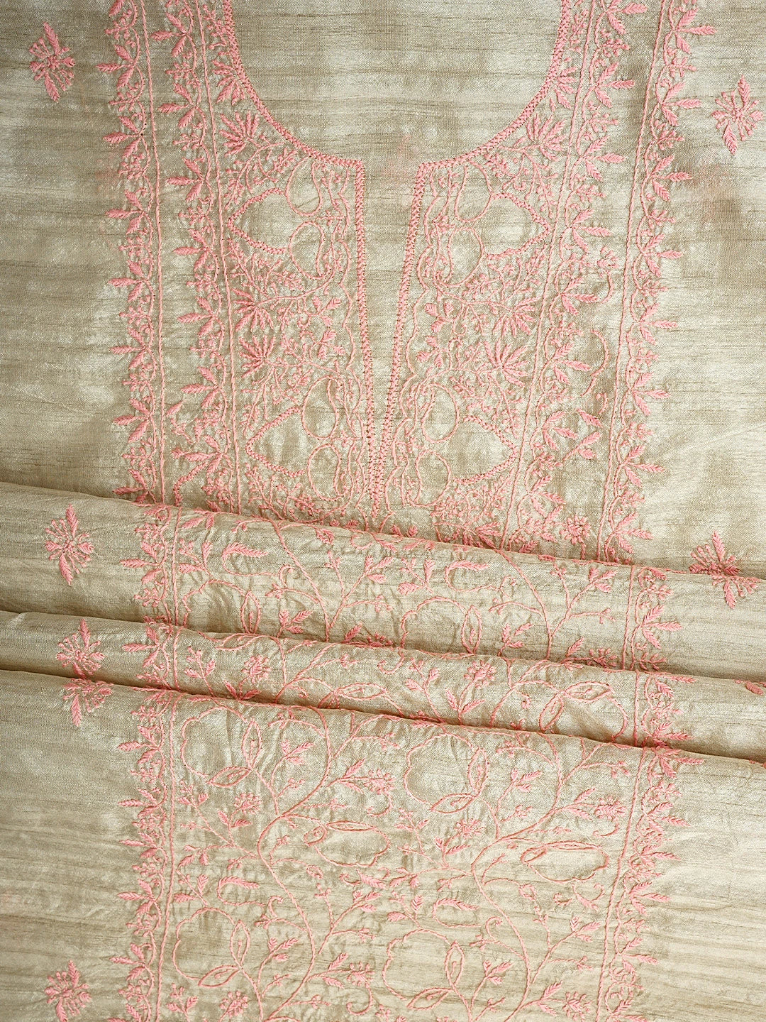 Ada Hand Embroidered Fawn Silk Lucknowi Chikankari Unstitched Kurta Dupatta Set 01A958720