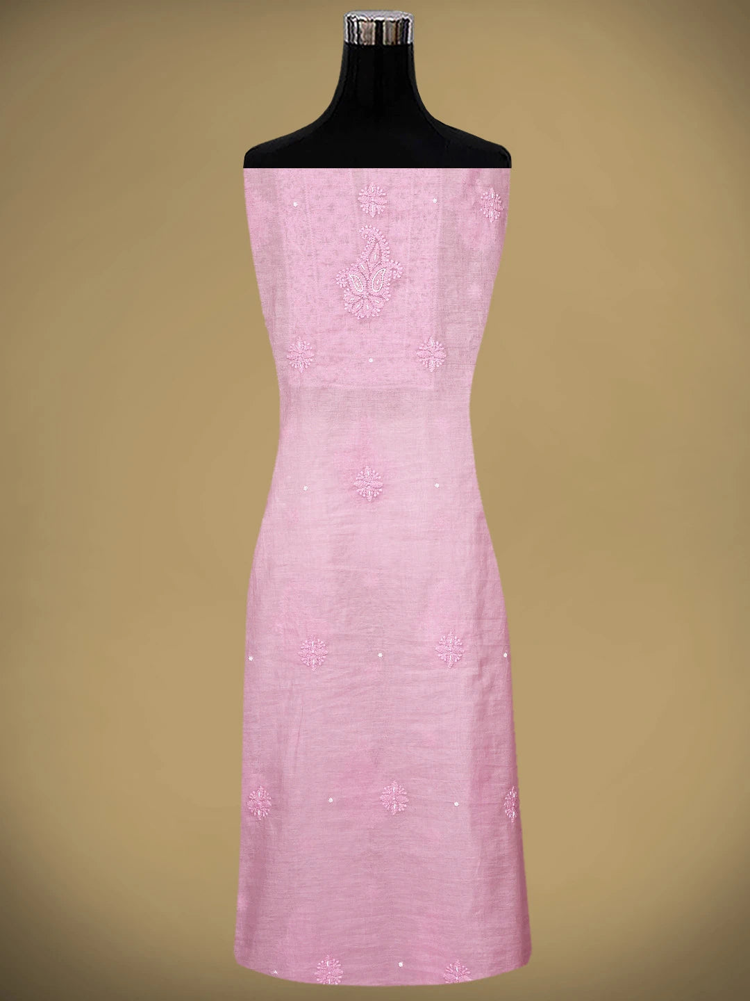 Ada Hand Embroidered Pink Chanderi Lucknowi Chikankari Unstitched Kurta Dupatta Set With Pearl Work 01A922154