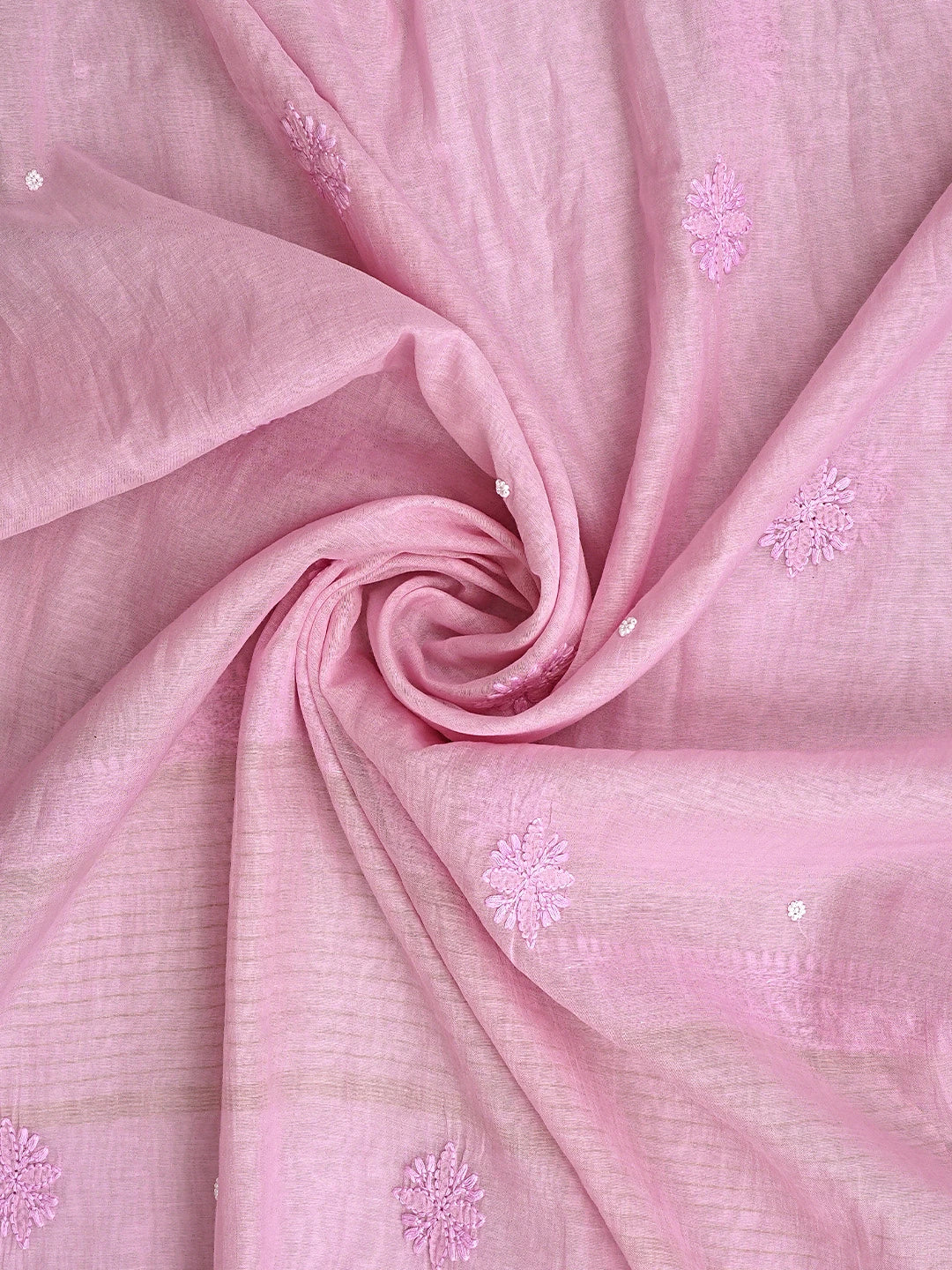 Ada Hand Embroidered Pink Chanderi Lucknowi Chikankari Unstitched Kurta Dupatta Set With Pearl Work 01A922154