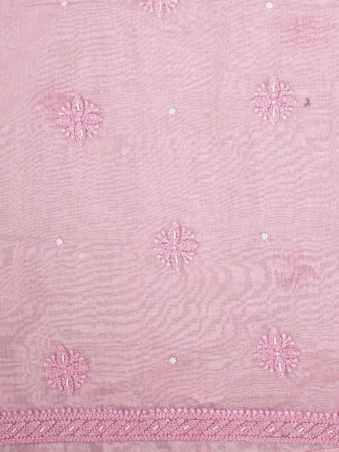 Ada Hand Embroidered Pink Chanderi Lucknowi Chikankari Unstitched Kurta Dupatta Set With Pearl Work 01A922154