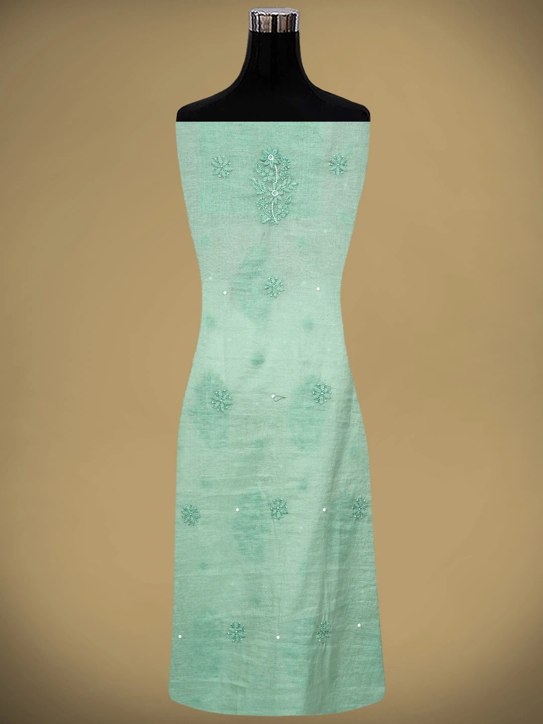 Ada Hand Embroidere Sea Green Chanderi Lucknowi Chikankari Unstitched Kurta Dupatta Set With Cutdana Work 01A897609