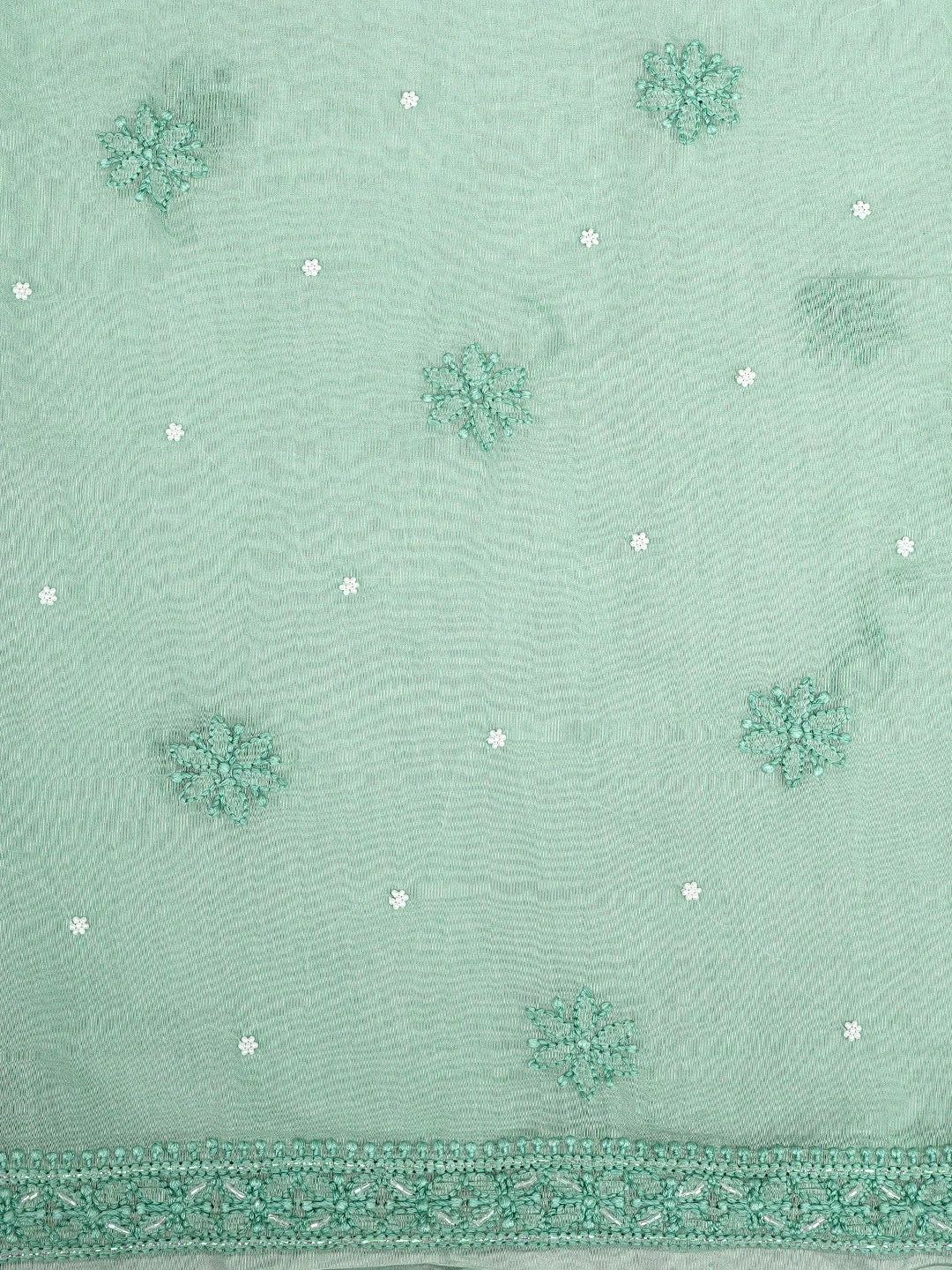 Ada Hand Embroidere Sea Green Chanderi Lucknowi Chikankari Unstitched Kurta Dupatta Set With Cutdana Work 01A897609
