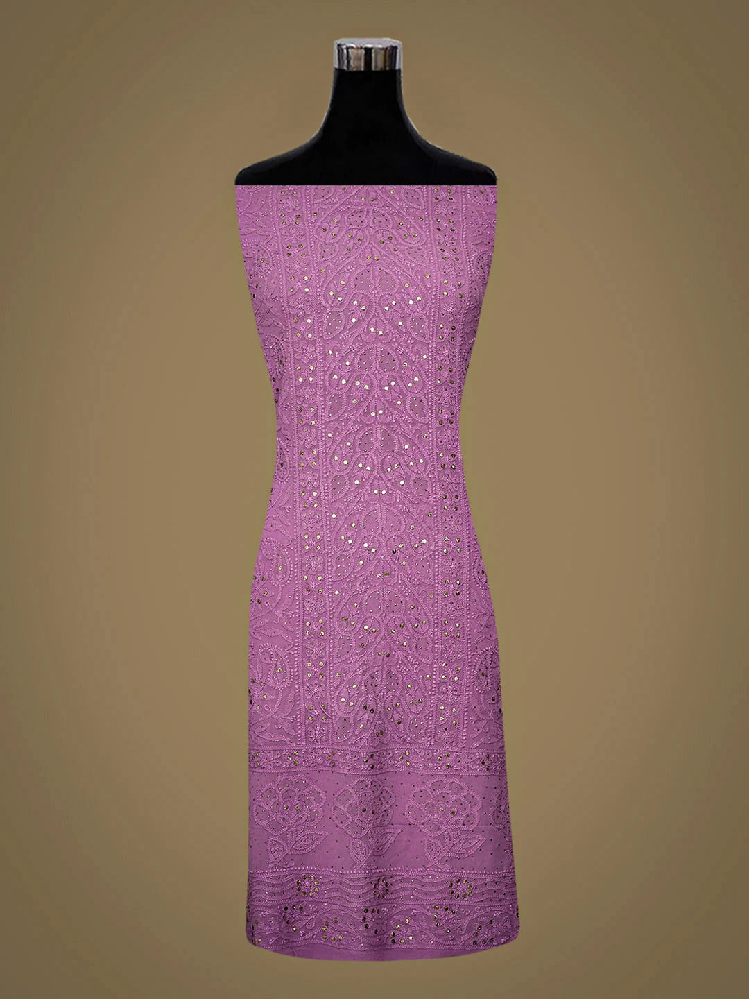 Ada Hand Embroidere Mauve Viscose Georgette Lucknowi Chikankari Unstitched Kurta Dupatta Set With Muqaish/Mukaish Work 01A802238