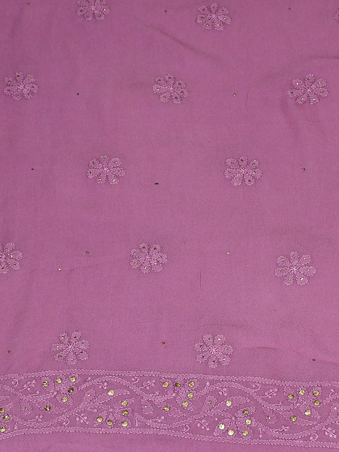 Ada Hand Embroidere Mauve Viscose Georgette Lucknowi Chikankari Unstitched Kurta Dupatta Set With Muqaish/Mukaish Work 01A802238