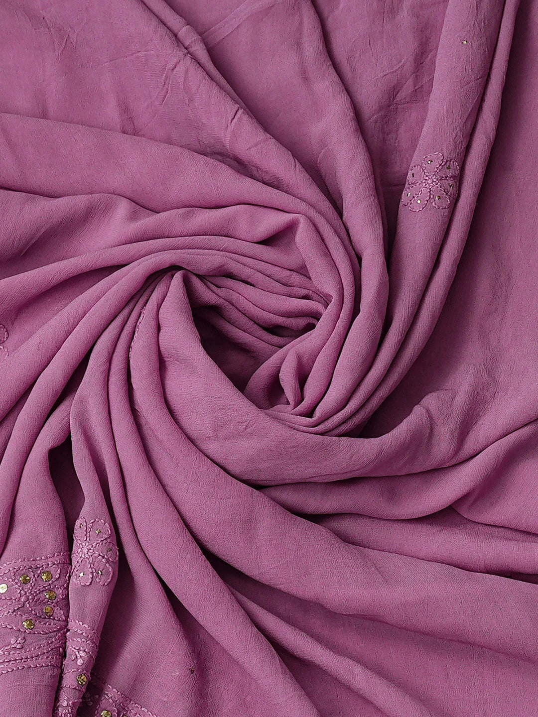 Ada Hand Embroidere Mauve Viscose Georgette Lucknowi Chikankari Unstitched Kurta Dupatta Set With Muqaish/Mukaish Work 01A802238