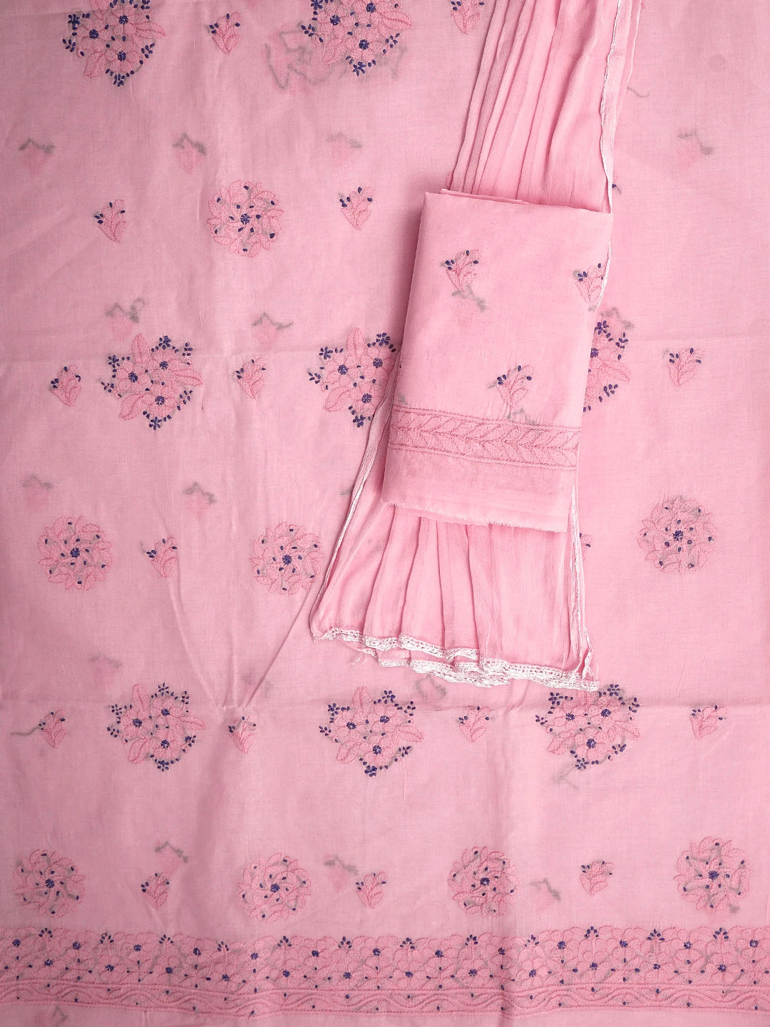 Ada Hand Embroidered Pink Cotton Lucknowi Chikankari Unstitched Suit Piece 01A959015