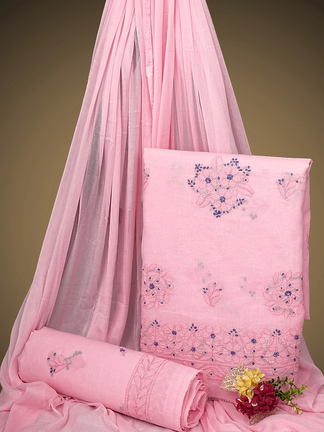 Ada Hand Embroidered Pink Cotton Lucknowi Chikankari Unstitched Suit Piece 01A959015