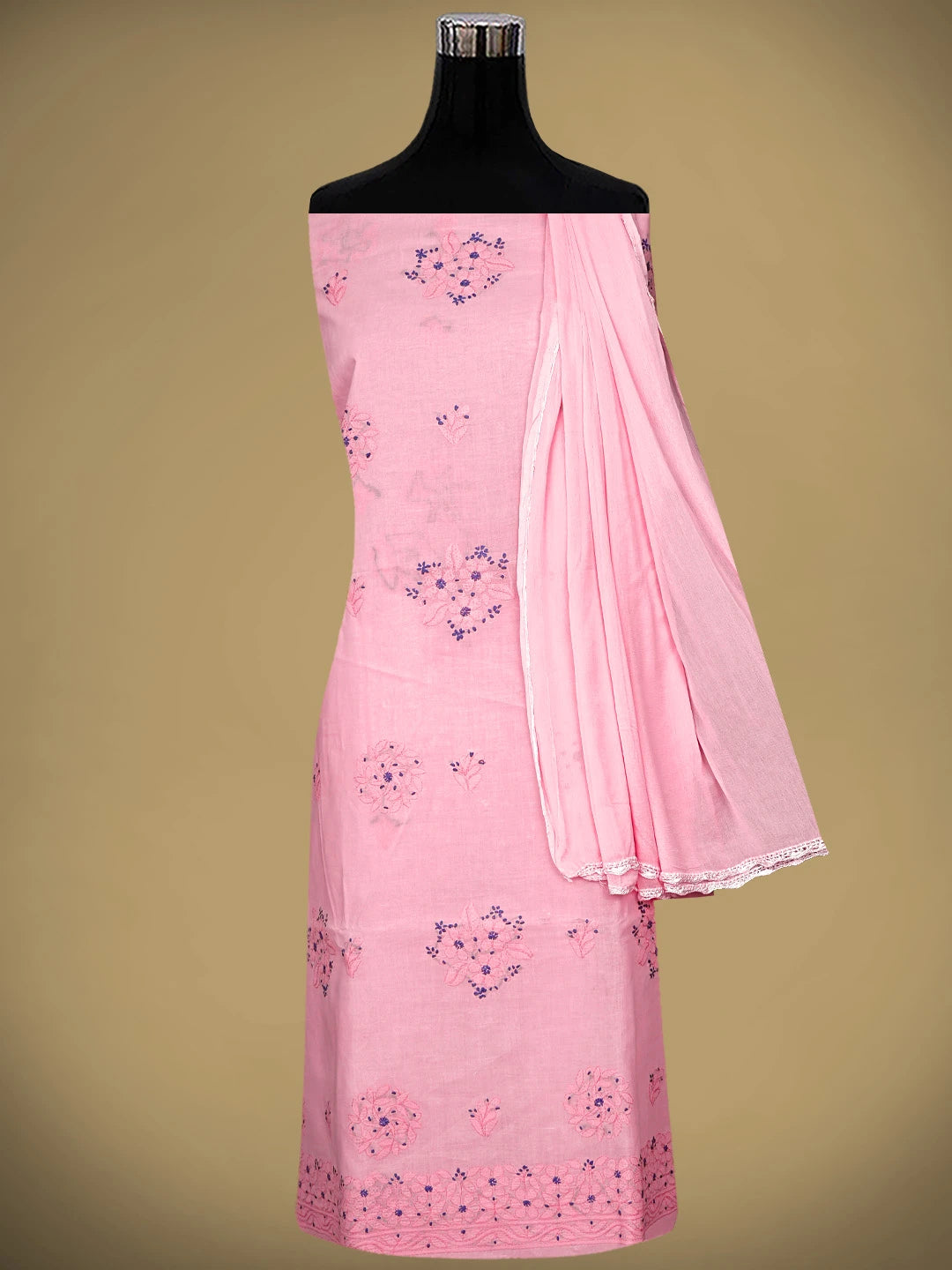 Ada Hand Embroidered Pink Cotton Lucknowi Chikankari Unstitched Suit Piece 01A959015