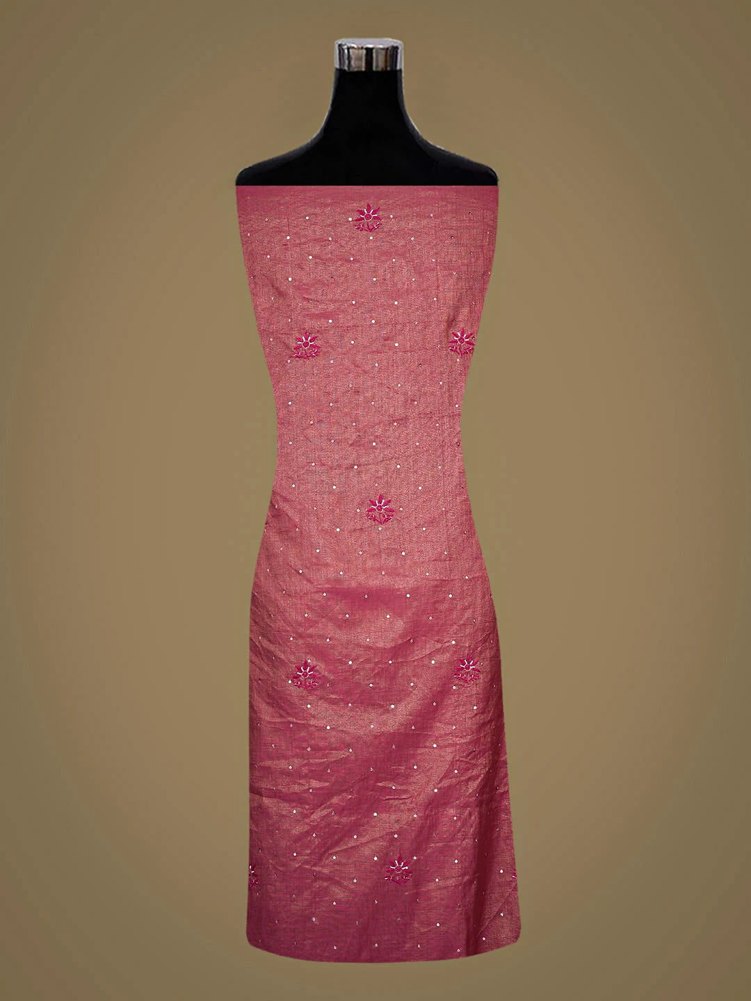 Ada Hand Embroidere Pink Tissue Lucknowi Chikankari Unstitched Kurta Dupatta Set With Pearl Work 01A779572
