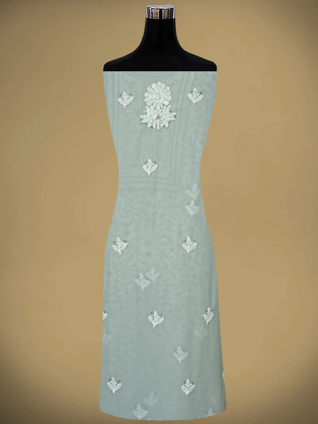 Ada Hand Embroidered Grey Faux Georgette Lucknowi Chikankari Unstitched Suit Piece 01A944010