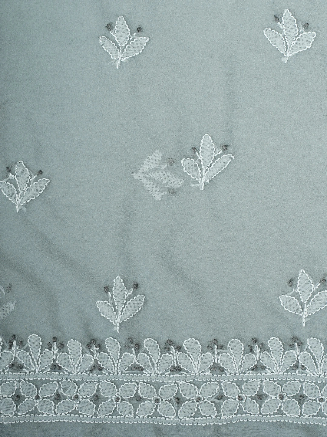 Ada Hand Embroidered Grey Faux Georgette Lucknowi Chikankari Unstitched Suit Piece 01A944010