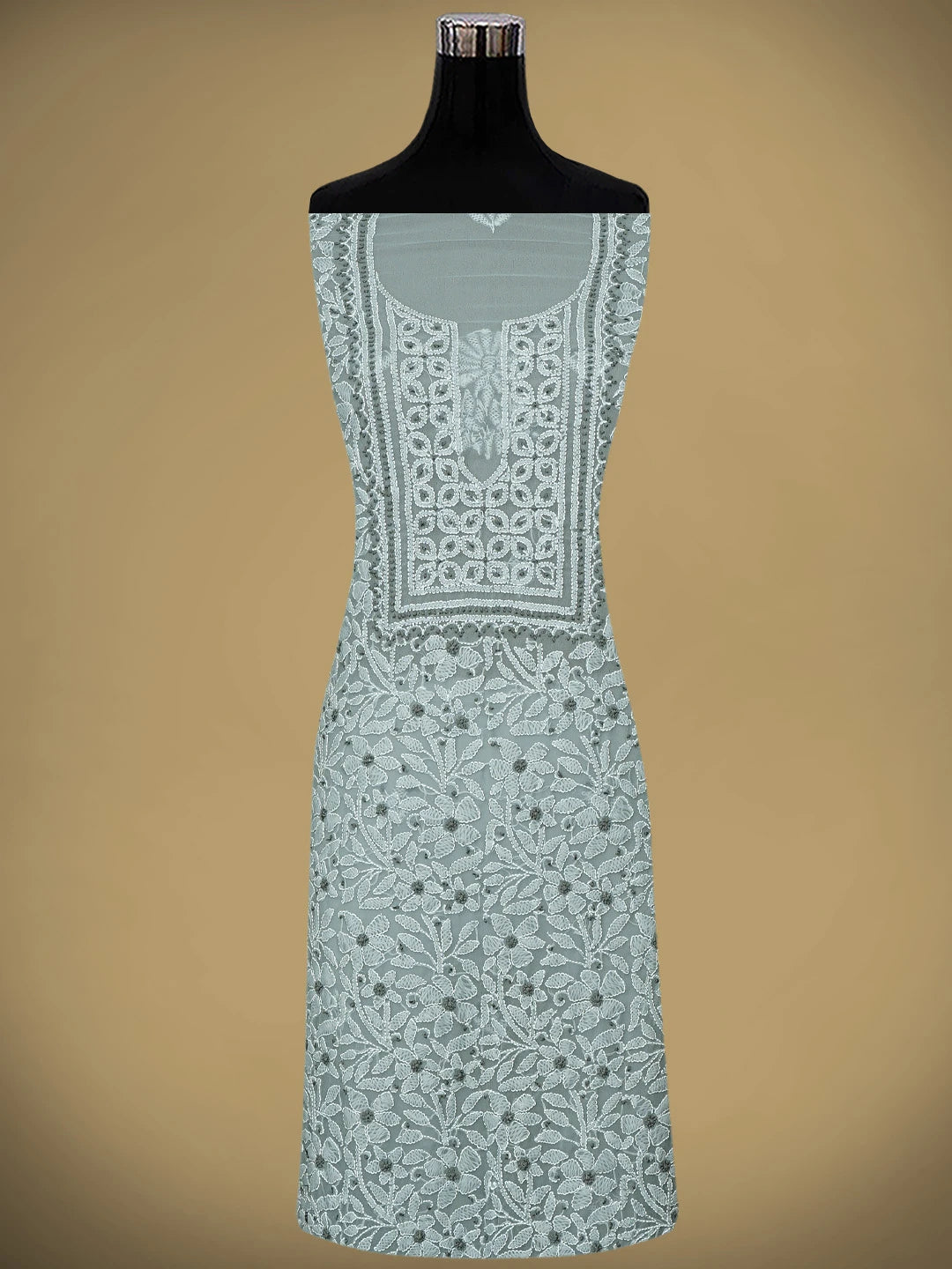 Ada Hand Embroidered Grey Faux Georgette Lucknowi Chikankari Unstitched Suit Piece 01A944010