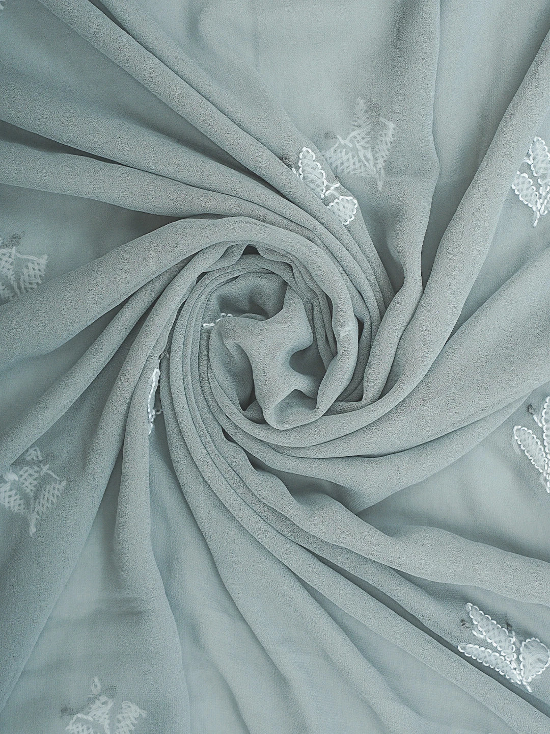 Ada Hand Embroidered Grey Faux Georgette Lucknowi Chikankari Unstitched Suit Piece 01A944010