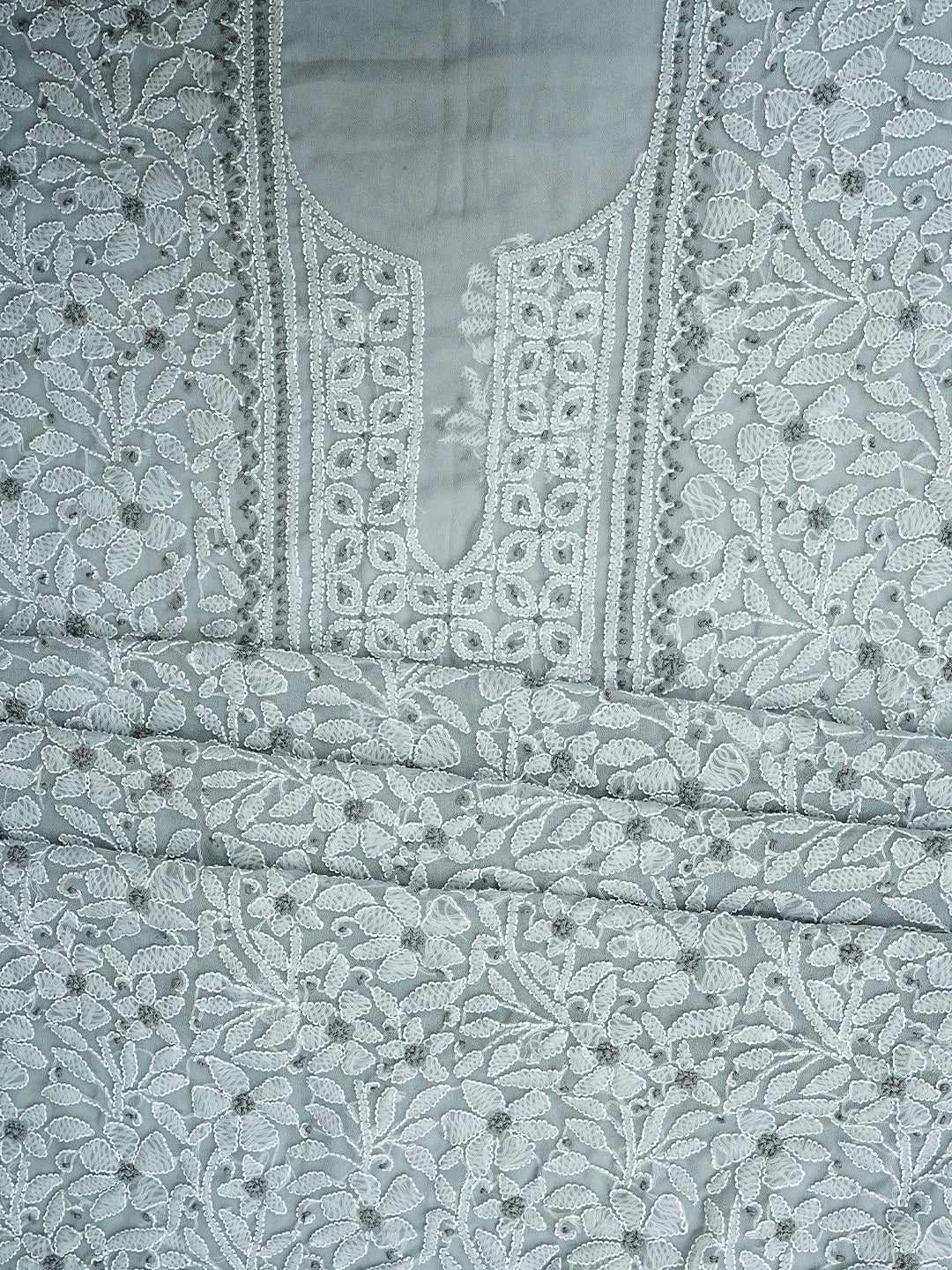 Ada Hand Embroidered Grey Faux Georgette Lucknowi Chikankari Unstitched Suit Piece 01A944010