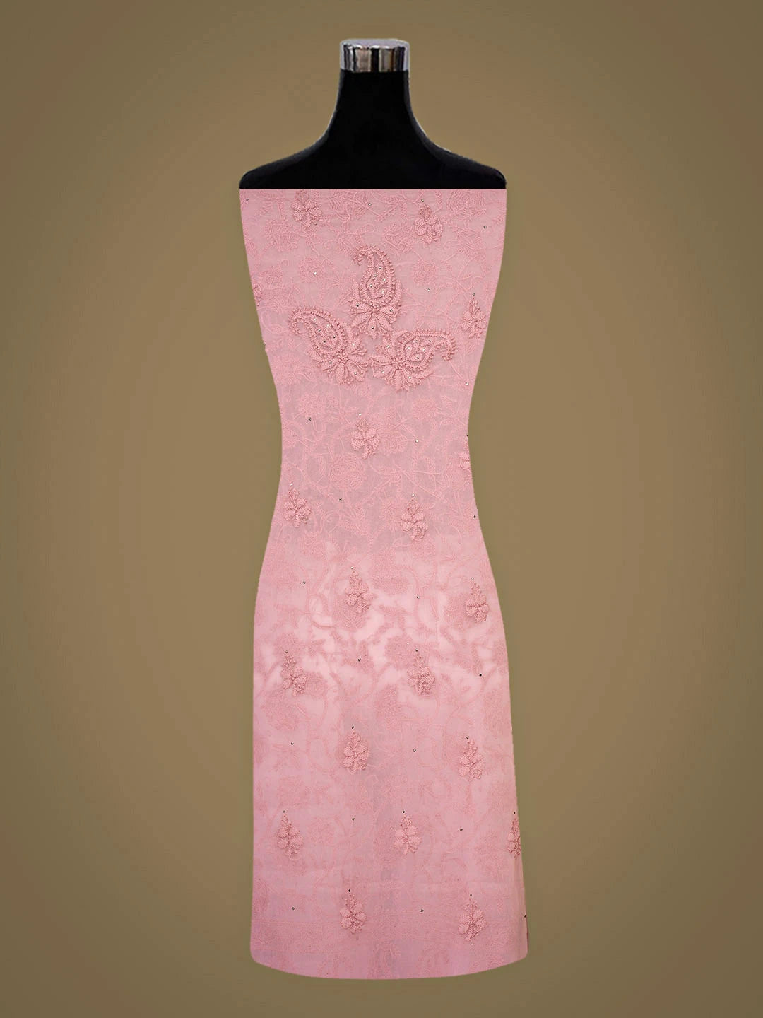 Ada Hand Embroidered Pink Georgette Lucknowi Chikankari Kurta Piece With Muqaish/Mukaish Work 01A844134