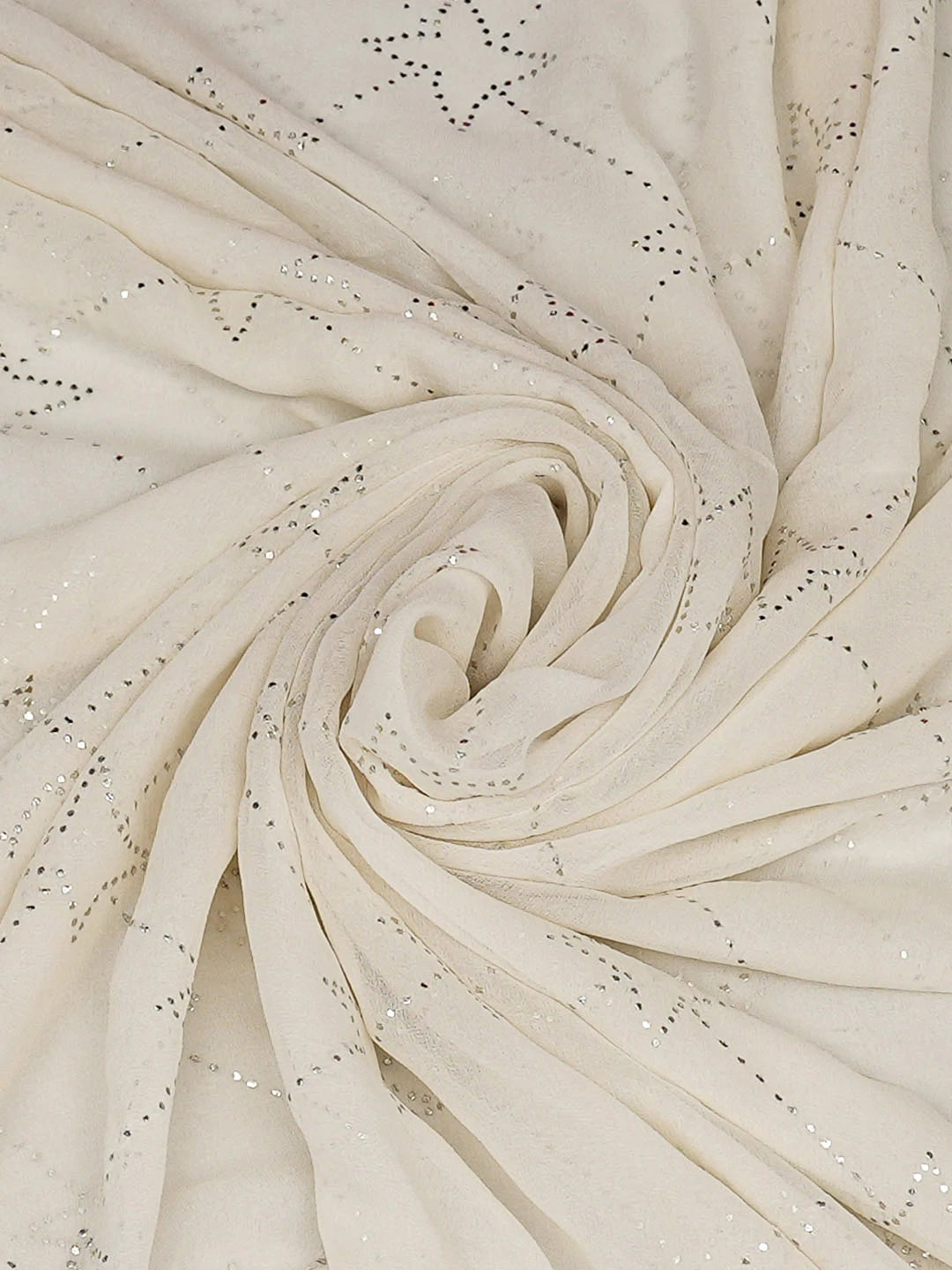 Ada Hand Embroidered Off White Pure Georgette Dupatta With Muqaish/Mukaish Work 01A551484