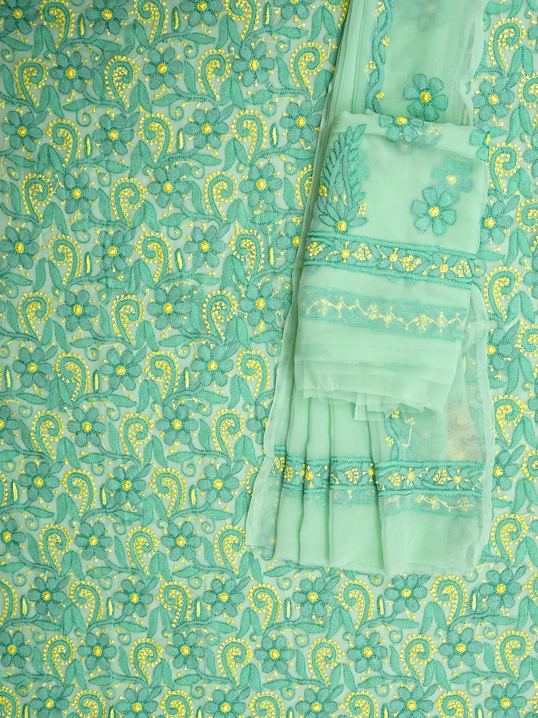 Ada Hand Embroidered Sea Green Georgette Lucknowi Chikankari Unstitched Suit Piece 01A945616