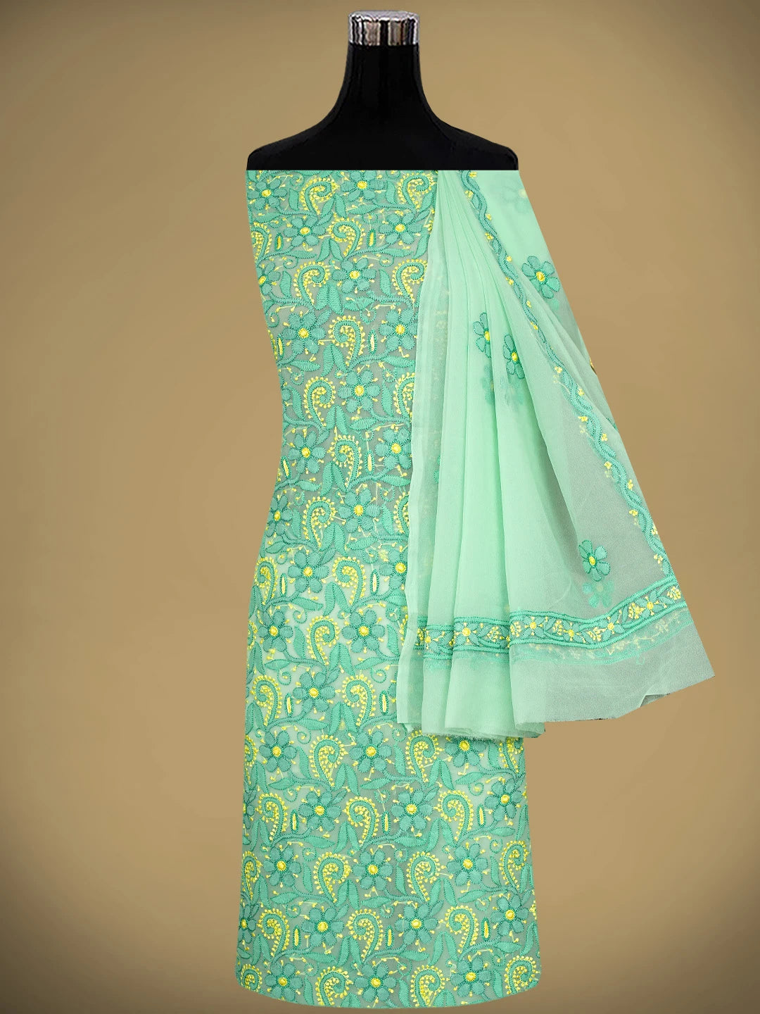 Ada Hand Embroidered Sea Green Georgette Lucknowi Chikankari Unstitched Suit Piece 01A945616