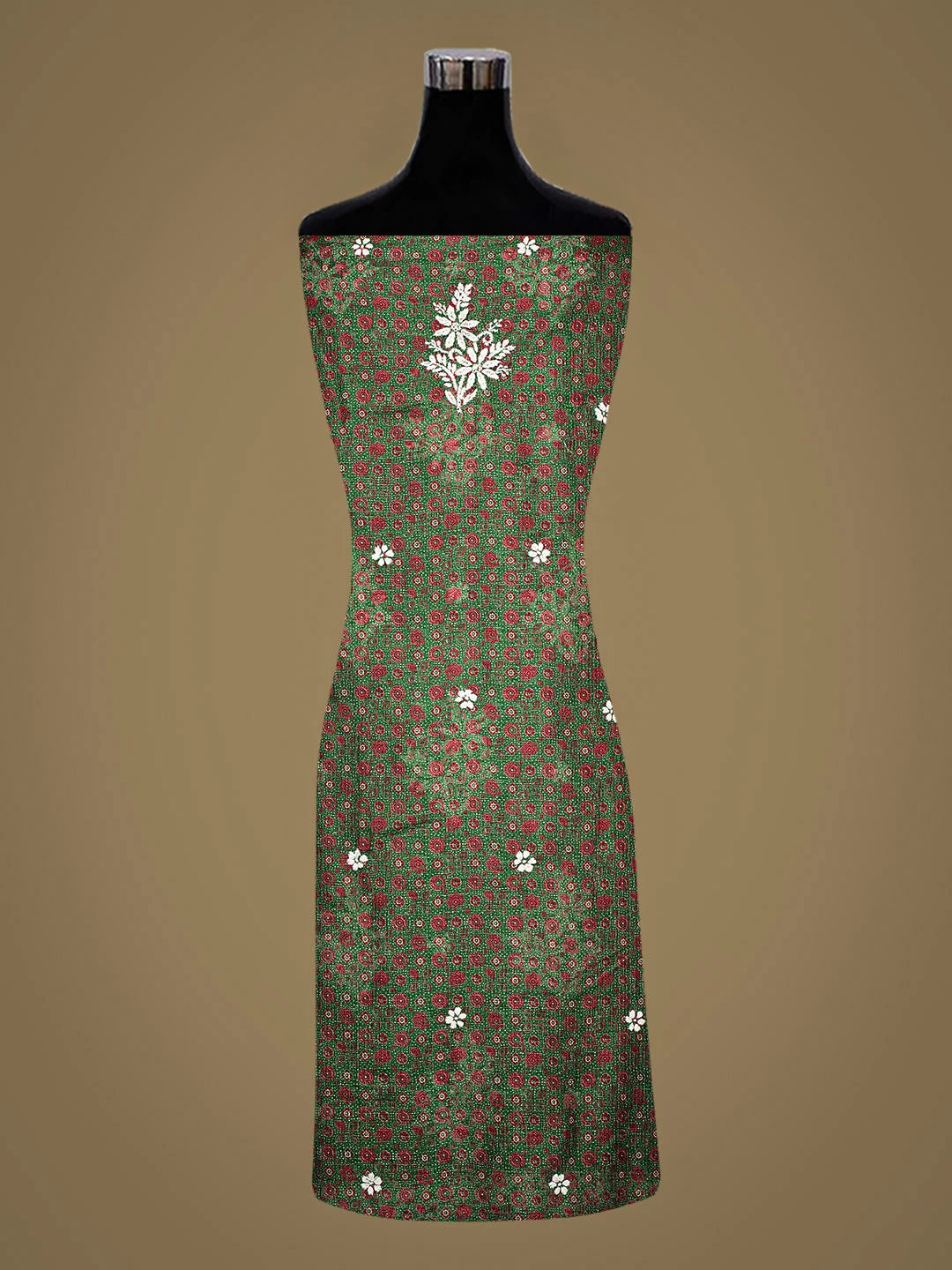 Ada Hand Embroidered Green Kota Lucknowi Chikankari Unstitched Kurta Piece 01A409944