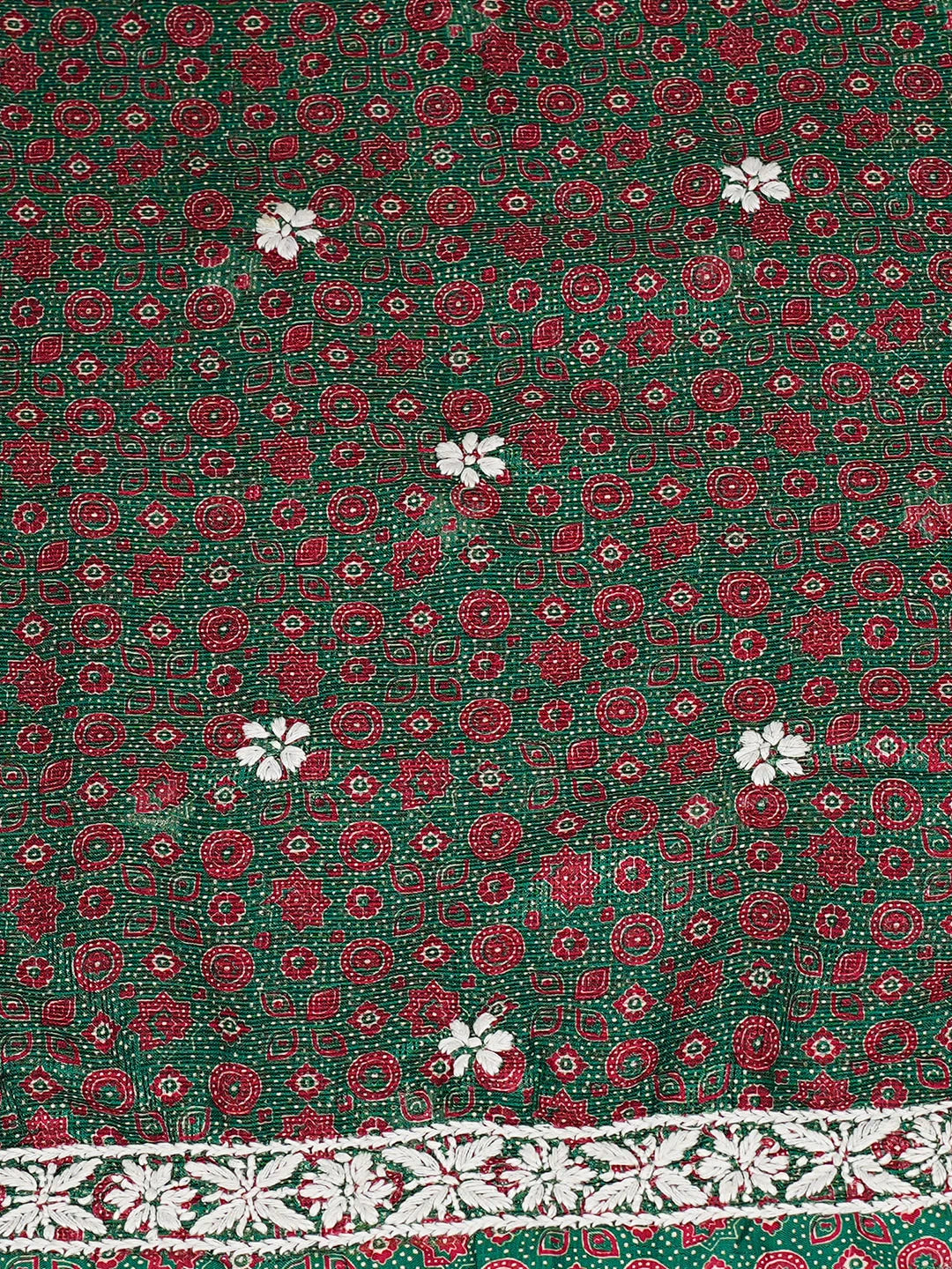 Ada Hand Embroidered Green Kota Lucknowi Chikankari Unstitched Kurta Piece 01A409944