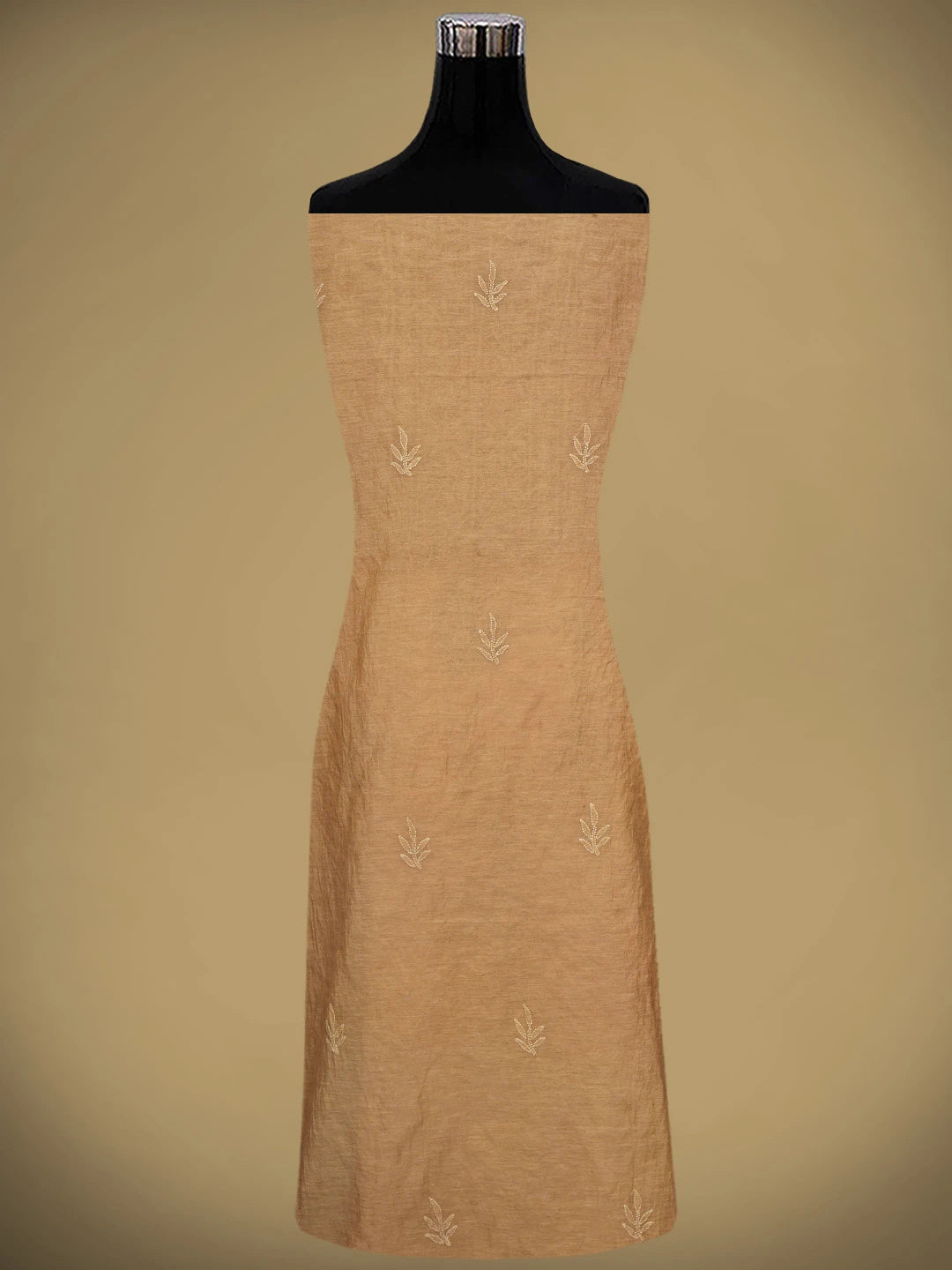 Ada Hand Embroidered Dusty Peach Chanderi Lucknowi Chikankari Unstitched Kurta Dupatta Set 01A780343