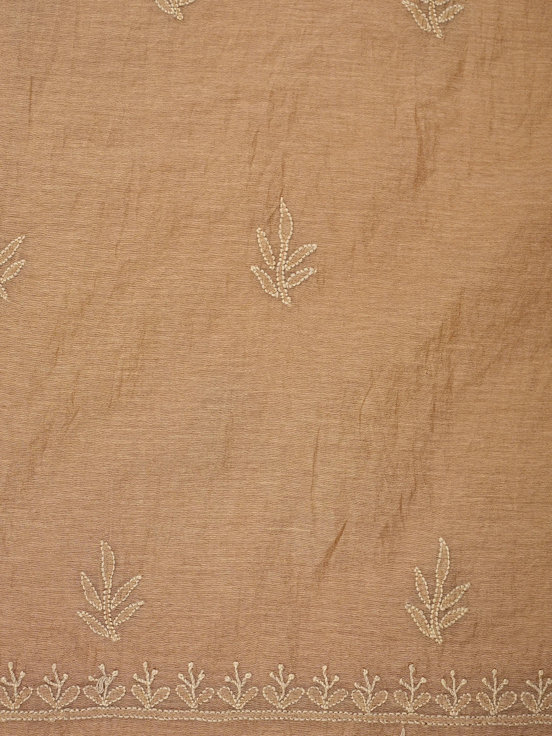 Ada Hand Embroidered Dusty Peach Chanderi Lucknowi Chikankari Unstitched Kurta Dupatta Set 01A780343