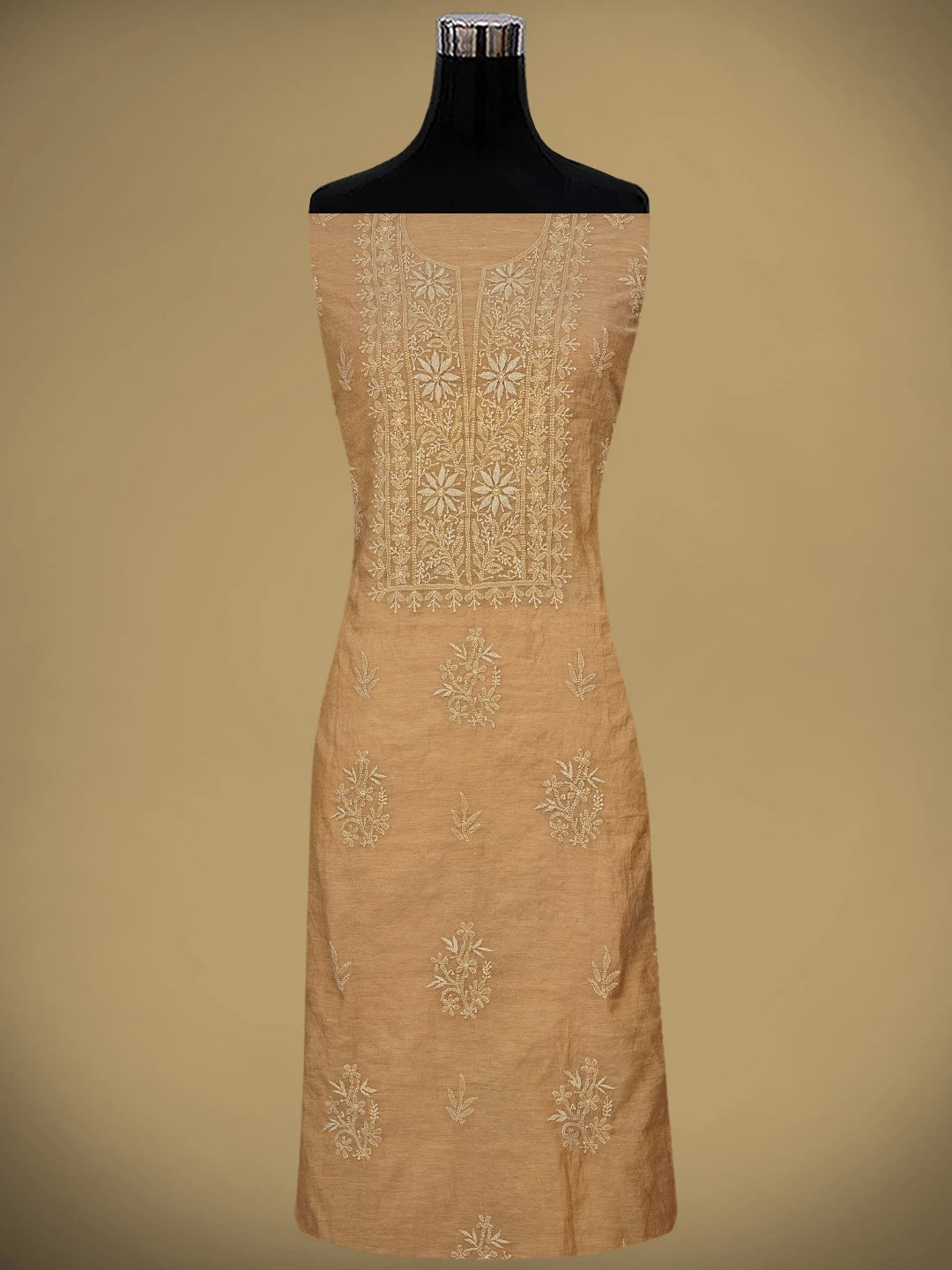 Ada Hand Embroidered Dusty Peach Chanderi Lucknowi Chikankari Unstitched Kurta Dupatta Set 01A780343