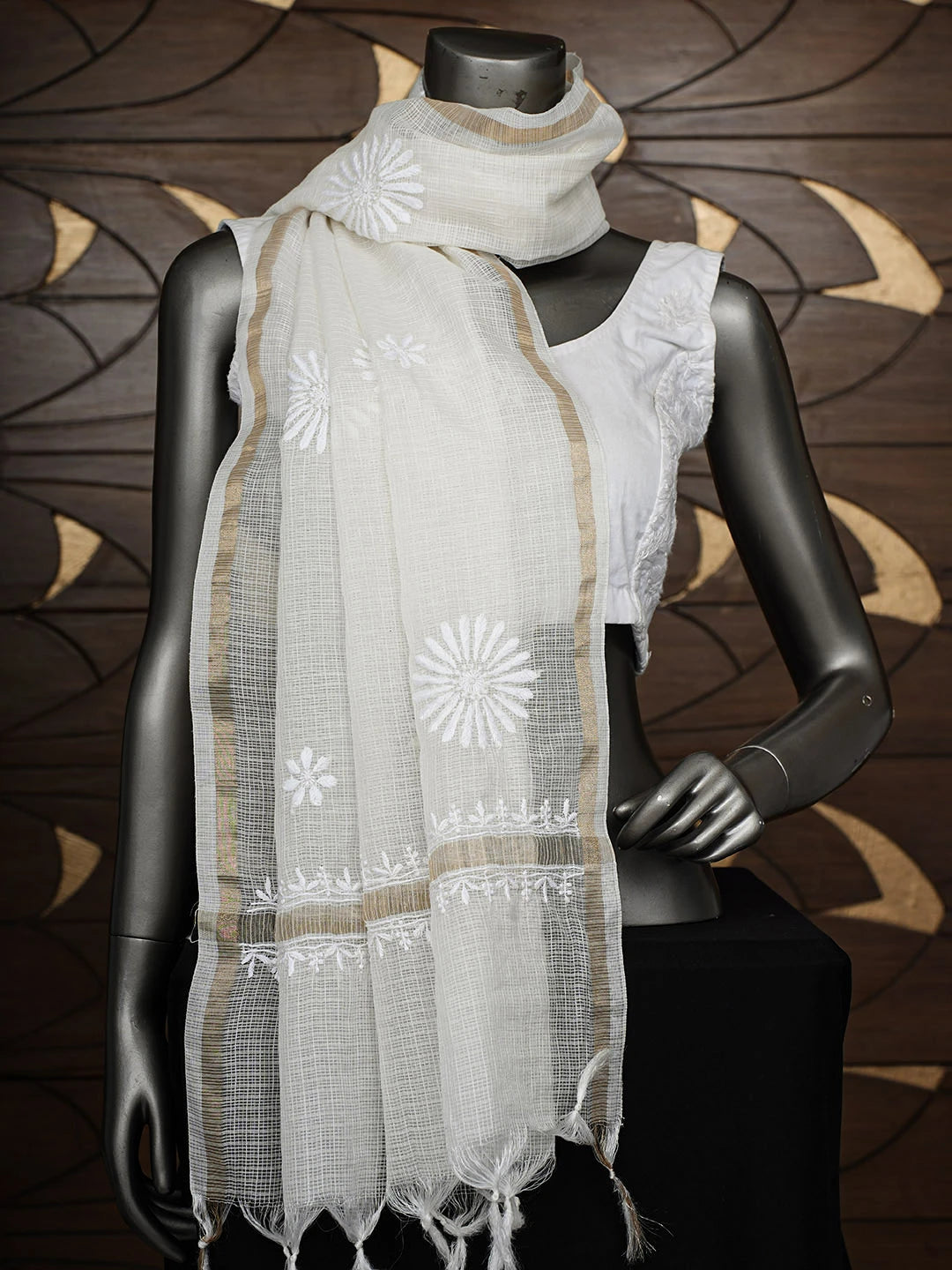 Ada Hand Embroidered White Kota Lucknowi Chikankari  Dupatta 01A796230