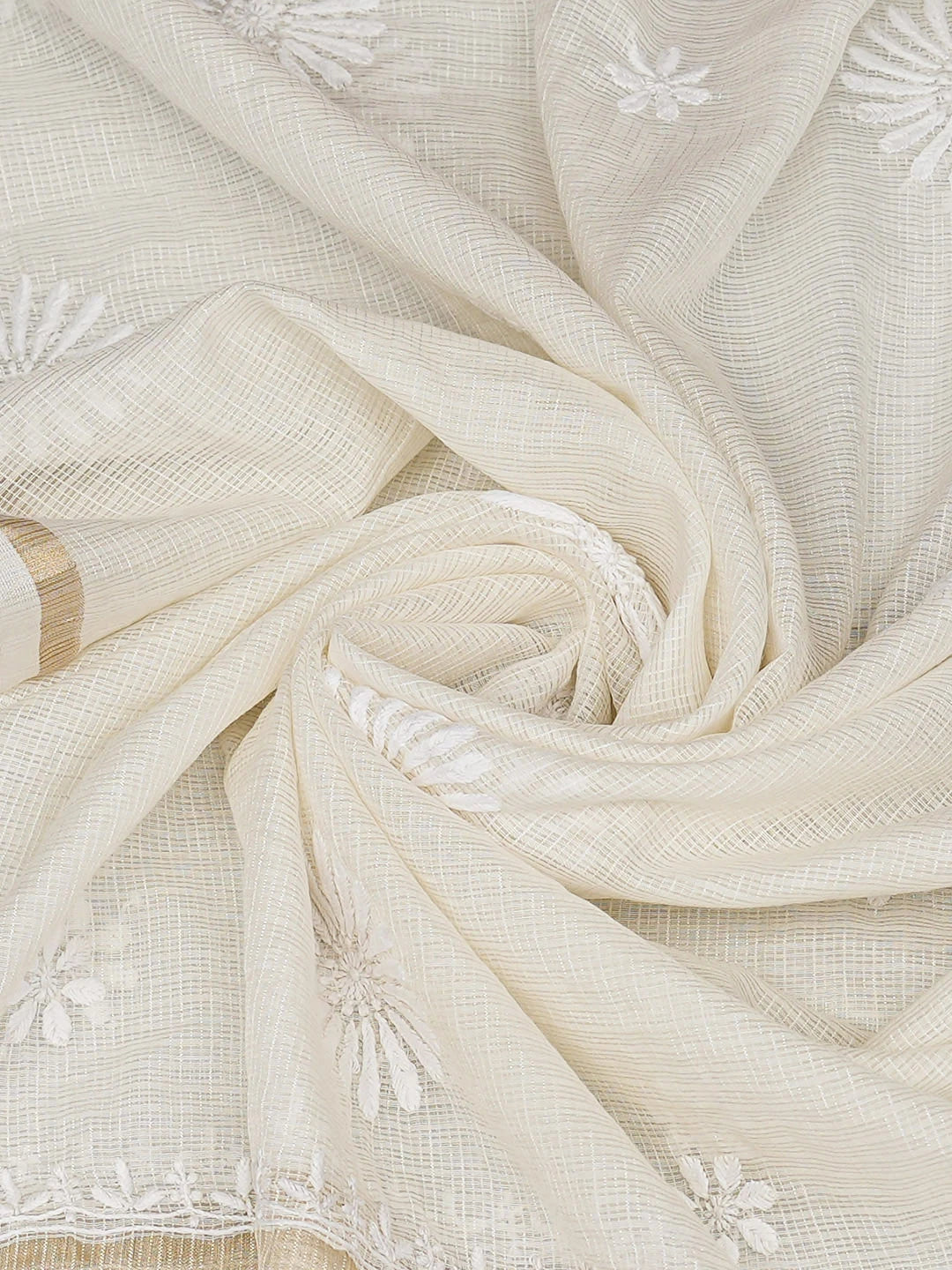 Ada Hand Embroidered White Kota Lucknowi Chikankari  Dupatta 01A796230